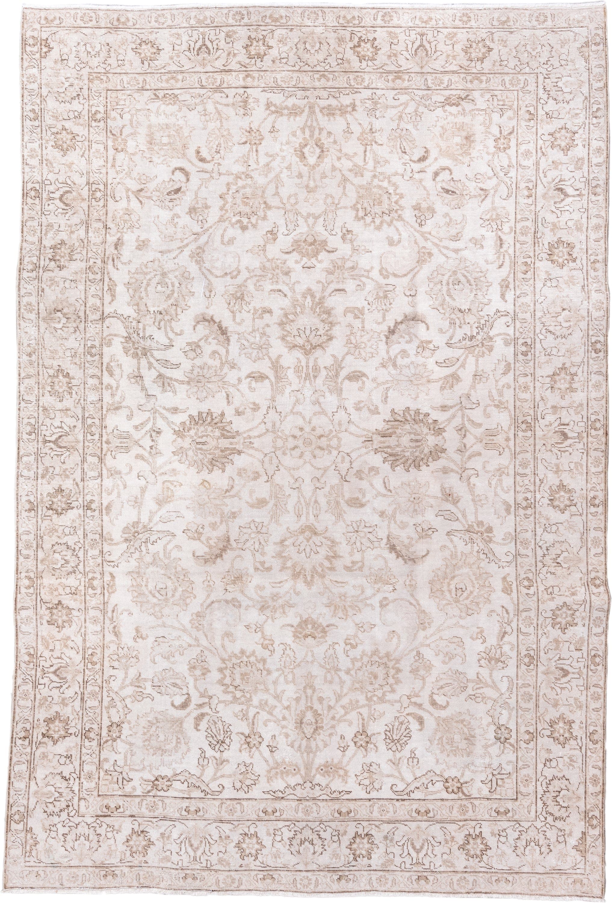 6' x 9' one-of-a-kind handmade vintage Tabriz medium size rug. Color palette: ivory, beige, taupe, cream, sand, gray