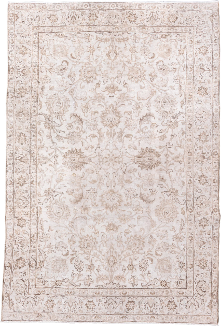 6' x 9' one-of-a-kind handmade vintage Tabriz medium size rug. Color palette: ivory, beige, taupe, cream, sand, gray