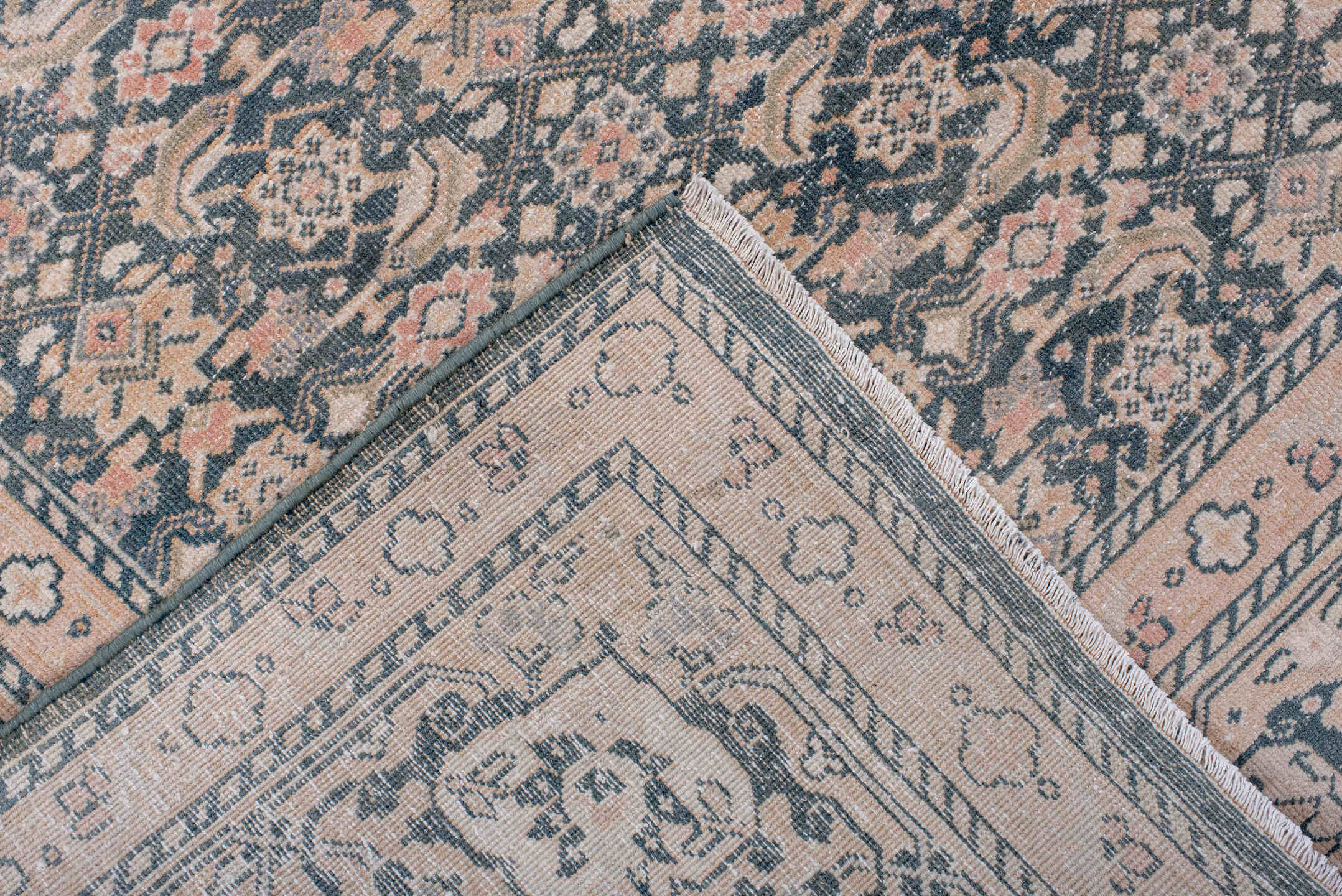 6' x 10' one-of-a-kind handmade antique Tabriz large size rug. Color palette: ivory, pale blue, blush, taupe, slate