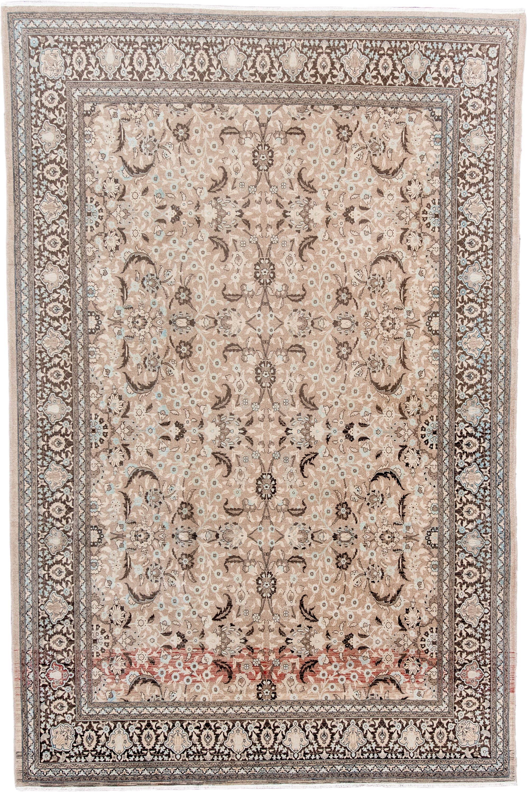 6' x 10' one-of-a-kind handmade antique Sivas large size rug. Color palette: beige, brown, ivory, taupe, pale blue, rose
