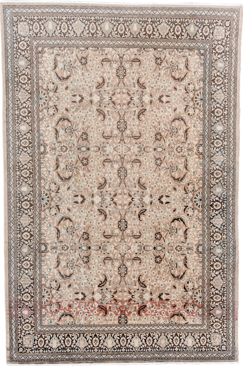 6' x 10' one-of-a-kind handmade antique Sivas large size rug. Color palette: beige, brown, ivory, taupe, pale blue, rose