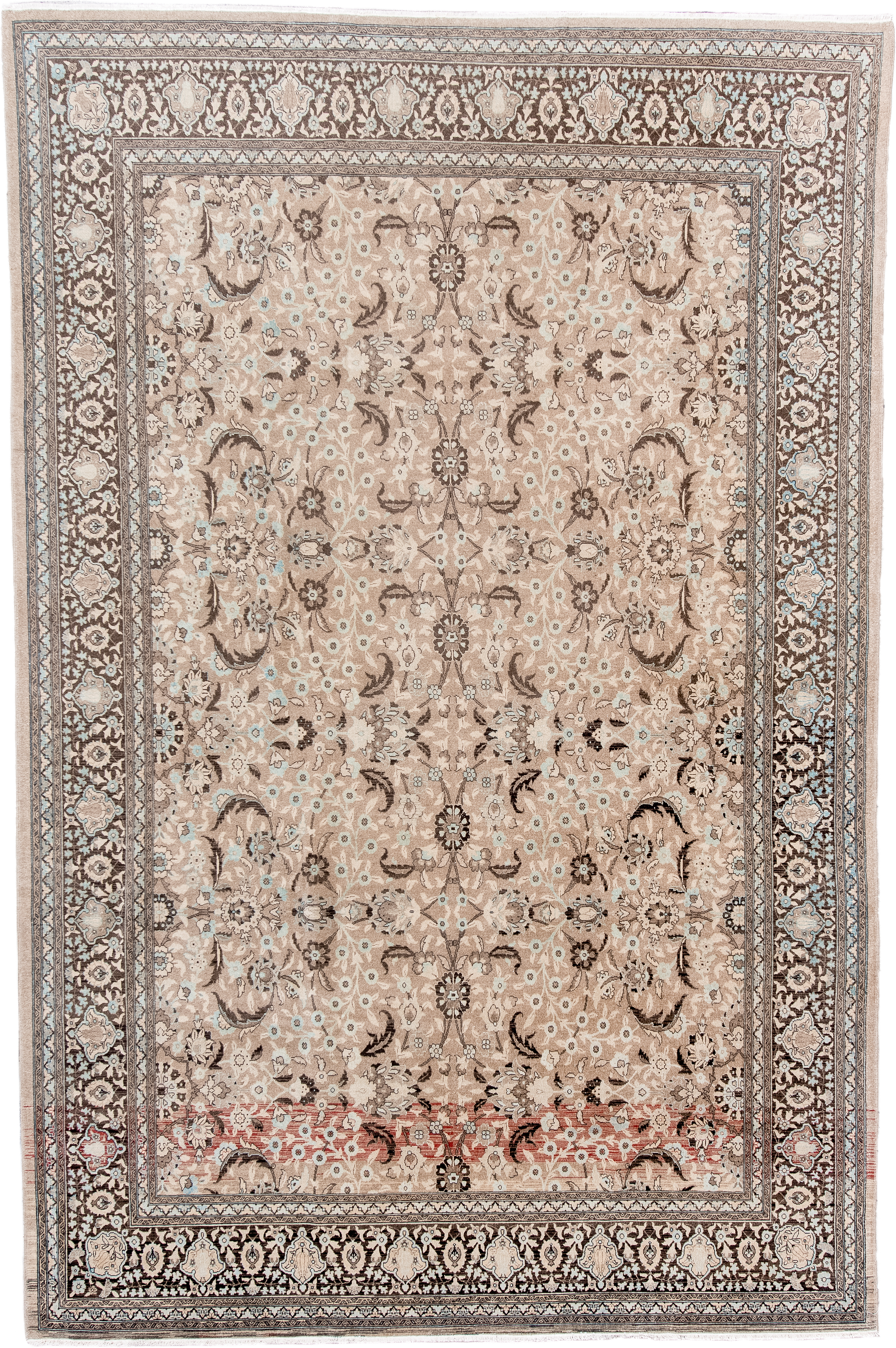6' x 10' one-of-a-kind handmade antique Sivas large size rug. Color palette: beige, brown, ivory, taupe, pale blue, rose