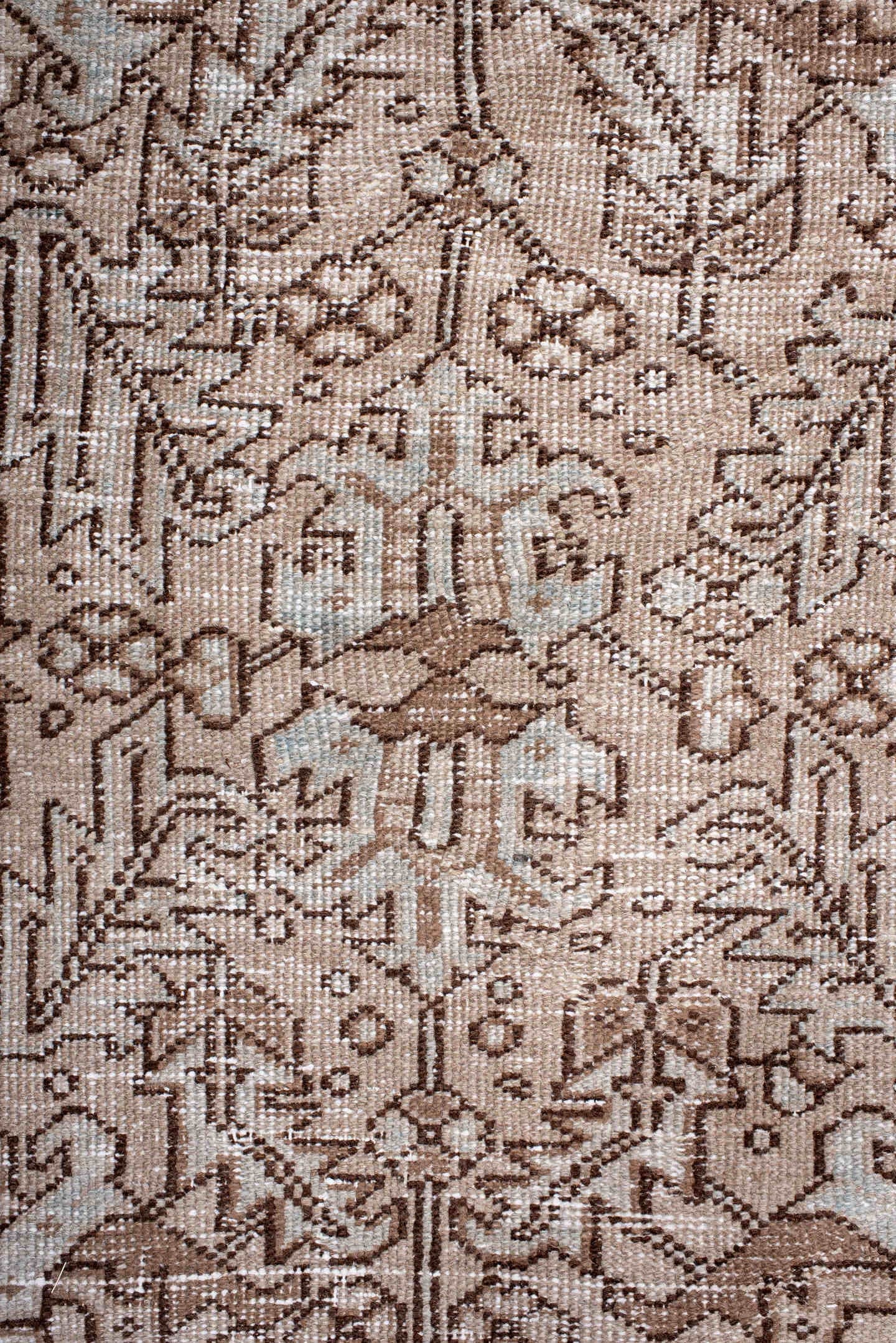 7' x 10' one-of-a-kind handmade antique Heriz large size rug. Color palette: ivory, taupe, charcoal, brown, beige, slate