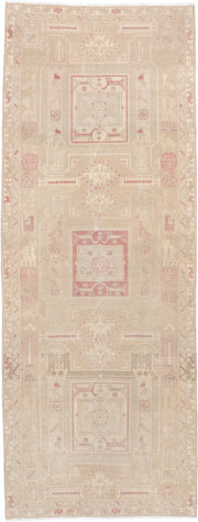 3' x 9' one-of-a-kind handmade antique Sivas runner rug. Color palette: ivory, blush, sand, taupe, pale rose, beige, pink