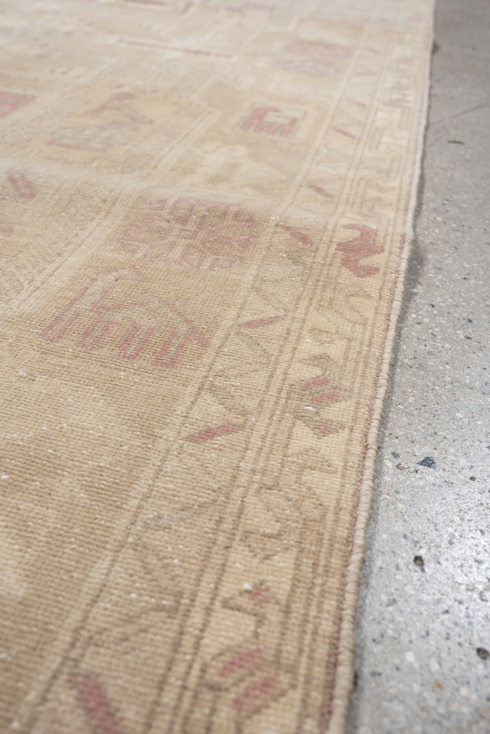 3' x 9' one-of-a-kind handmade antique Sivas runner rug. Color palette: ivory, blush, sand, taupe, pale rose, beige, pink
