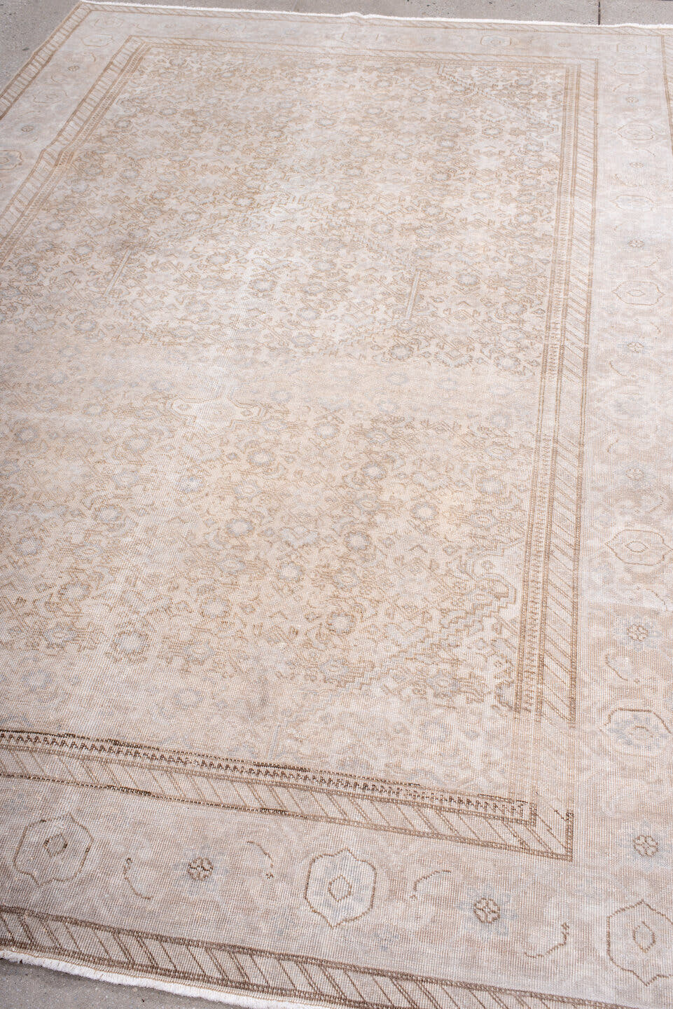 6' x 8' one-of-a-kind handmade antique Tabriz medium size rug. Color palette: ivory, beige, taupe, camel, cream, gray