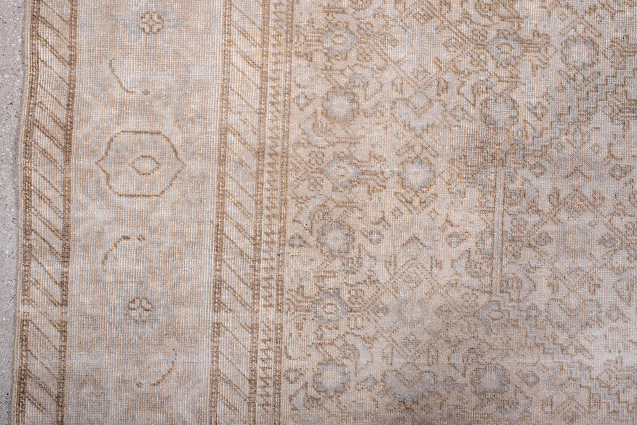 6' x 8' one-of-a-kind handmade antique Tabriz medium size rug. Color palette: ivory, beige, taupe, camel, cream, gray