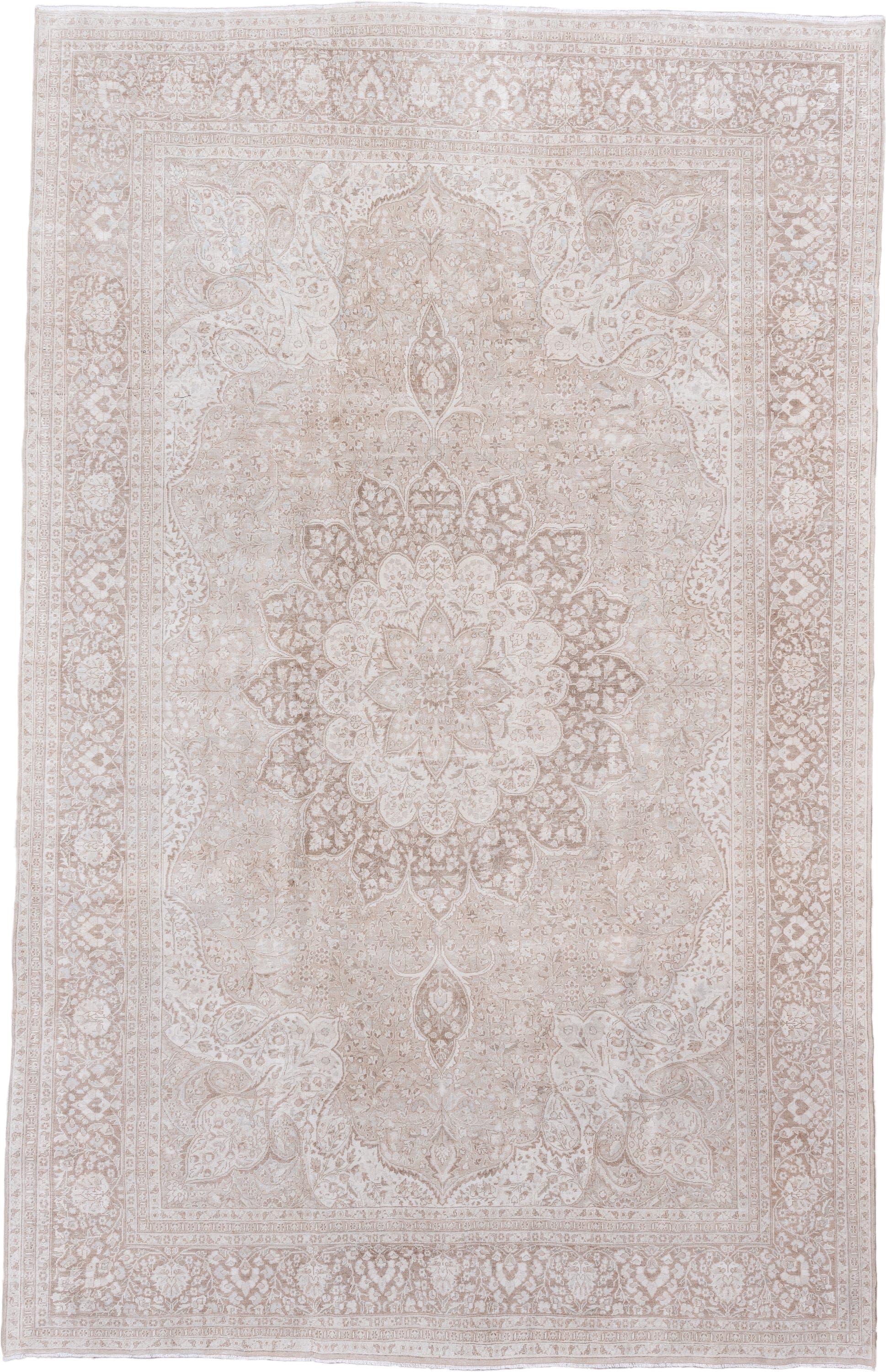 8' x 13' one-of-a-kind handmade vintage Tabriz large size rug. Color palette: ivory, beige, taupe, cream, sand, gray