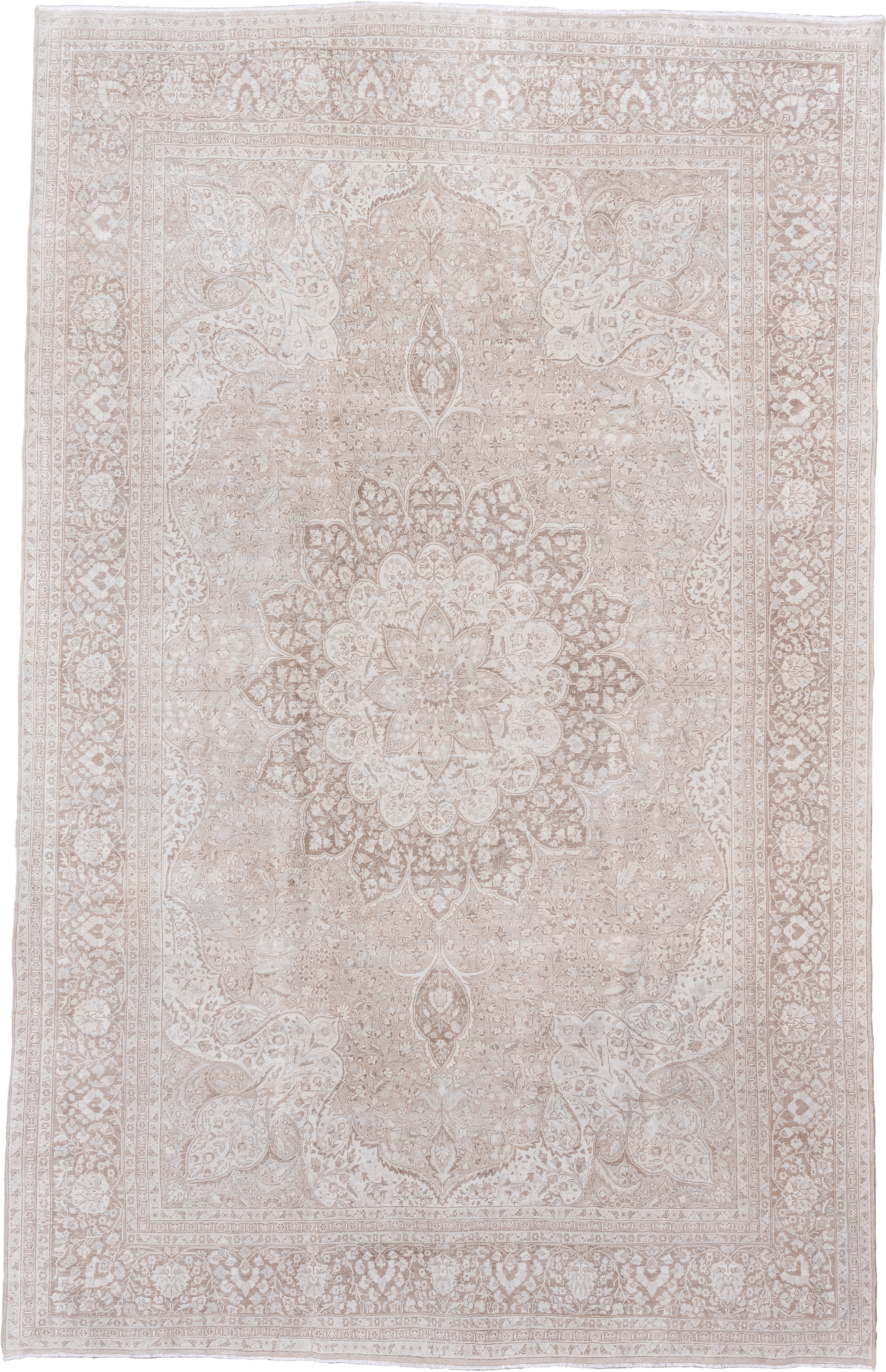 8' x 13' one-of-a-kind handmade vintage Tabriz large size rug. Color palette: ivory, beige, taupe, cream, sand, gray