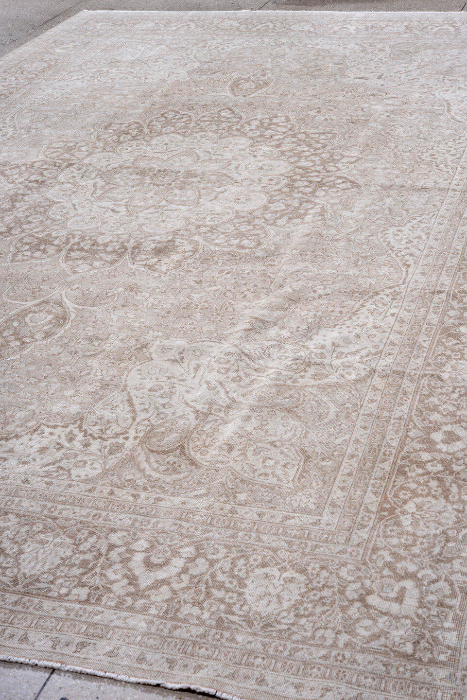 8' x 13' one-of-a-kind handmade vintage Tabriz large size rug. Color palette: ivory, beige, taupe, cream, sand, gray