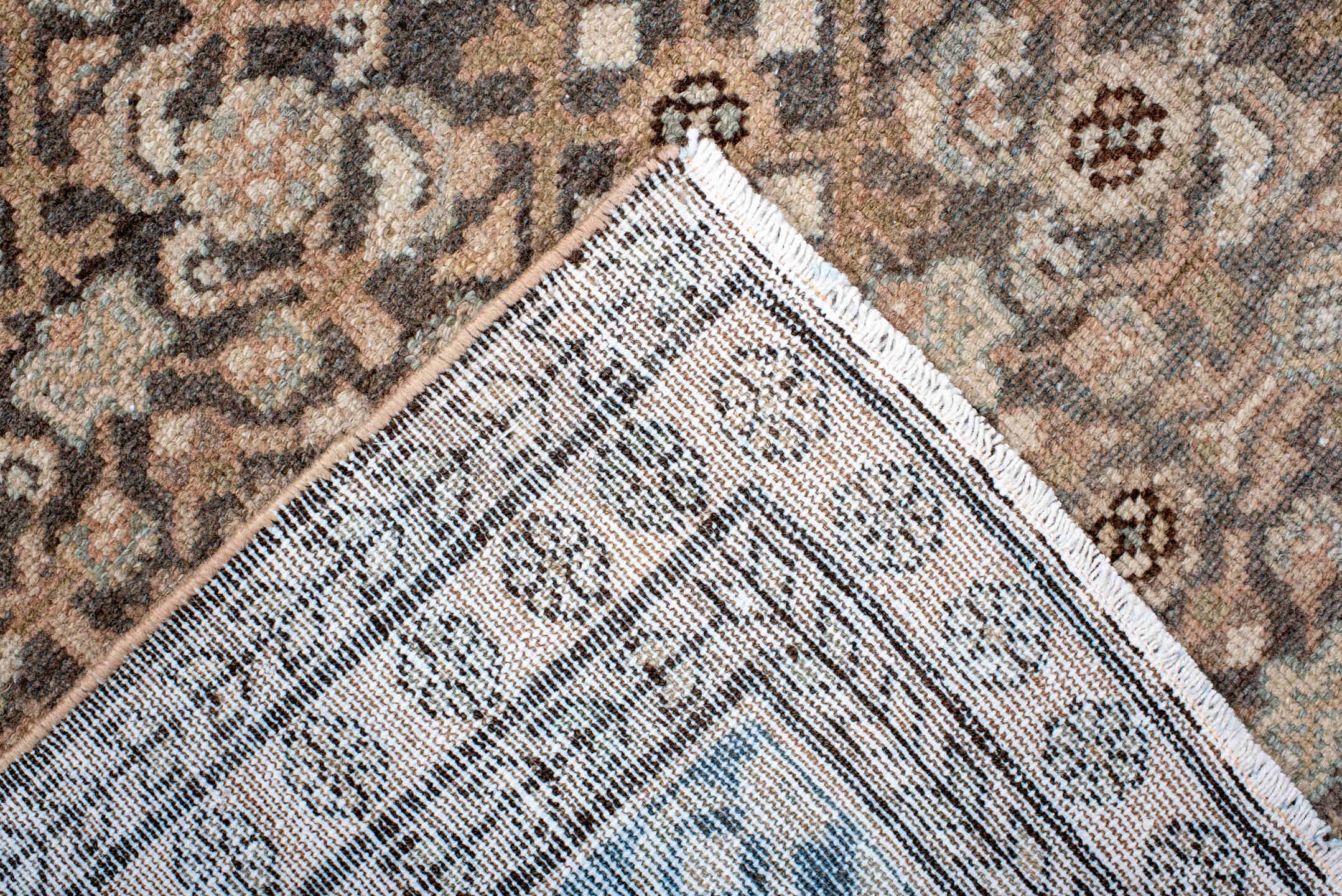 3' x 4' one-of-a-kind handmade vintage Malayer small size rug. Color palette: brown, dim gray, gray, light gray, off-white