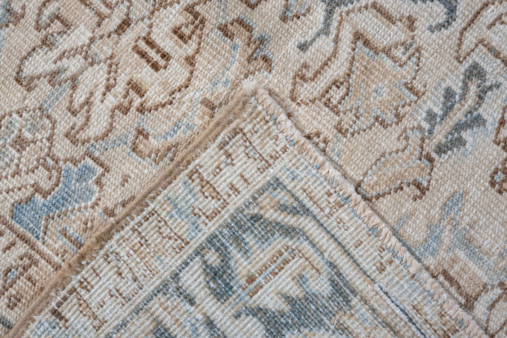 7' x 8' one-of-a-kind handmade vintage Heriz rug. Color palette: blue, dark gray, dim gray, gainsboro, gray, light blue