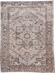 6' x 8' one-of-a-kind handmade antique Heriz medium size rug. Color palette: taupe, ivory, brown, rose, charcoal, beige