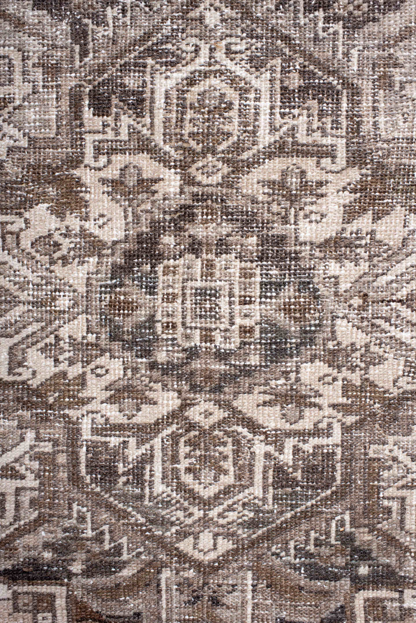 6' x 8' one-of-a-kind handmade antique Heriz medium size rug. Color palette: taupe, ivory, brown, rose, charcoal, beige