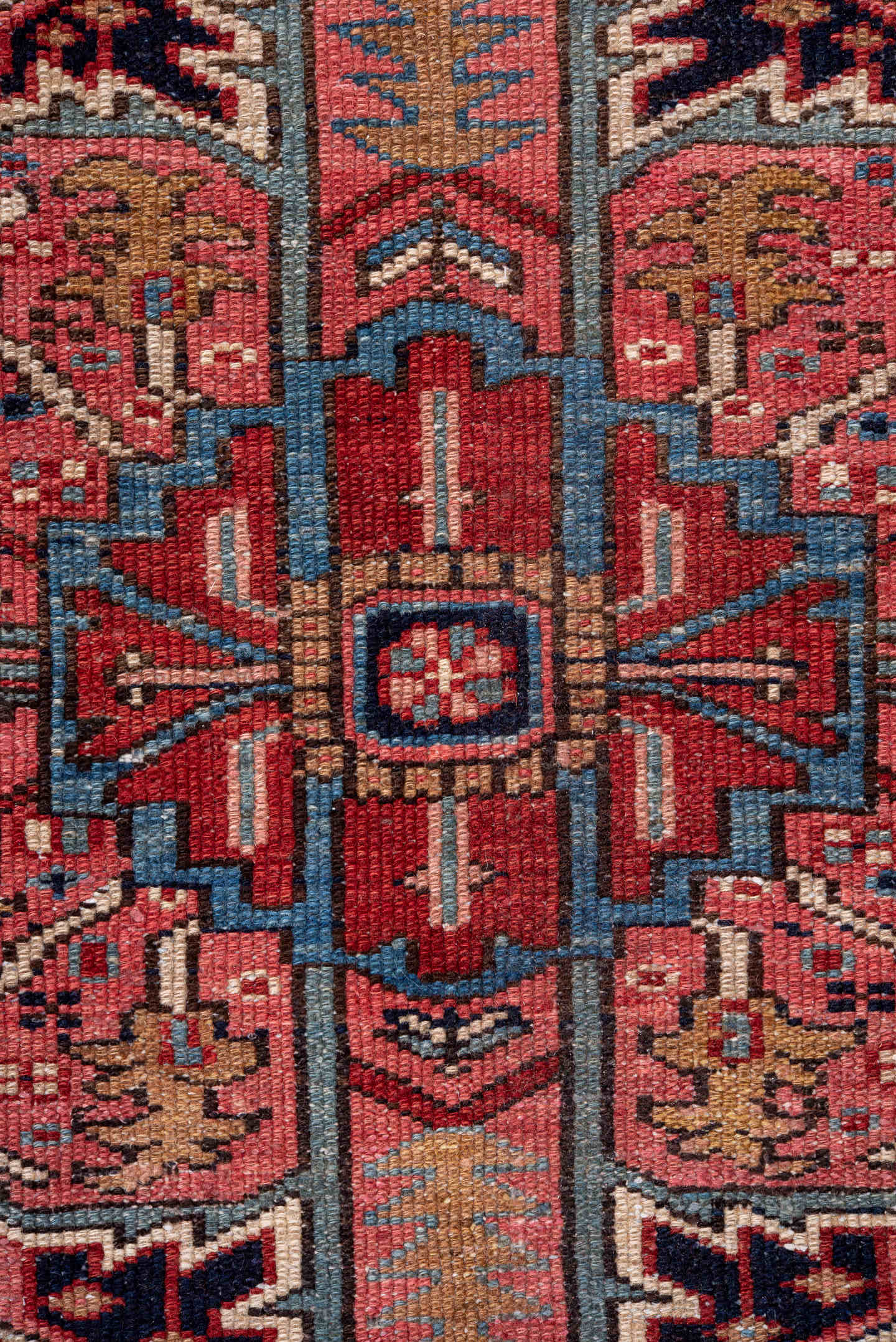 8' x 11' one-of-a-kind handmade vintage Heriz large size rug. Color palette: red, navy, camel, sky_blue, ivory, rose