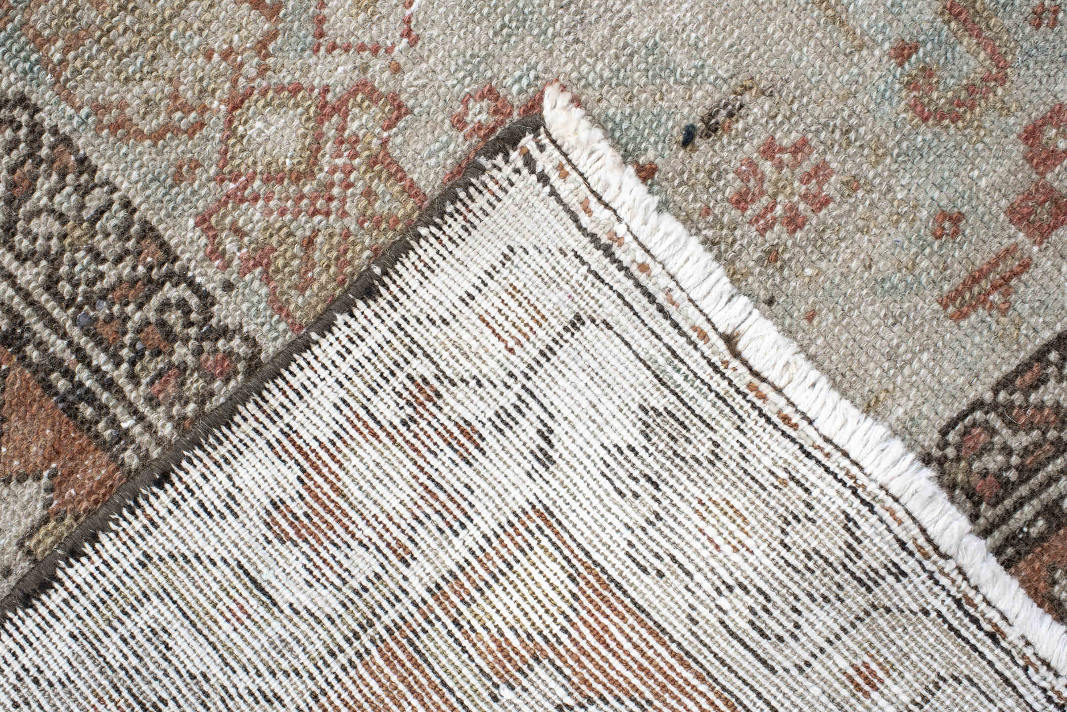4' x 7' one-of-a-kind handmade vintage Malayer rug. Color palette: ivory, rust, pale blue, taupe, camel, rose, brown