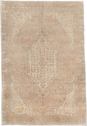 4' x 6' one-of-a-kind handmade antique Sarouk rug. Color palette: ivory, blush, taupe, sage, rose, camel, pewter, pink
