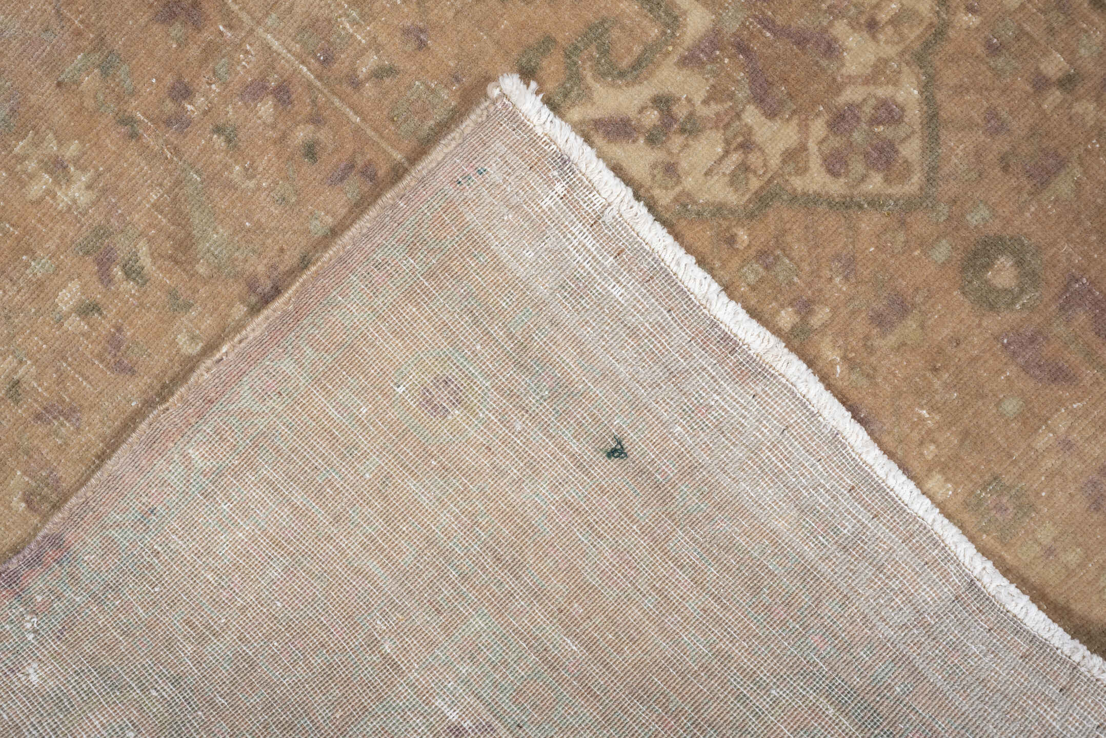 4' x 6' one-of-a-kind handmade antique Sarouk rug. Color palette: ivory, blush, taupe, sage, rose, camel, pewter, pink