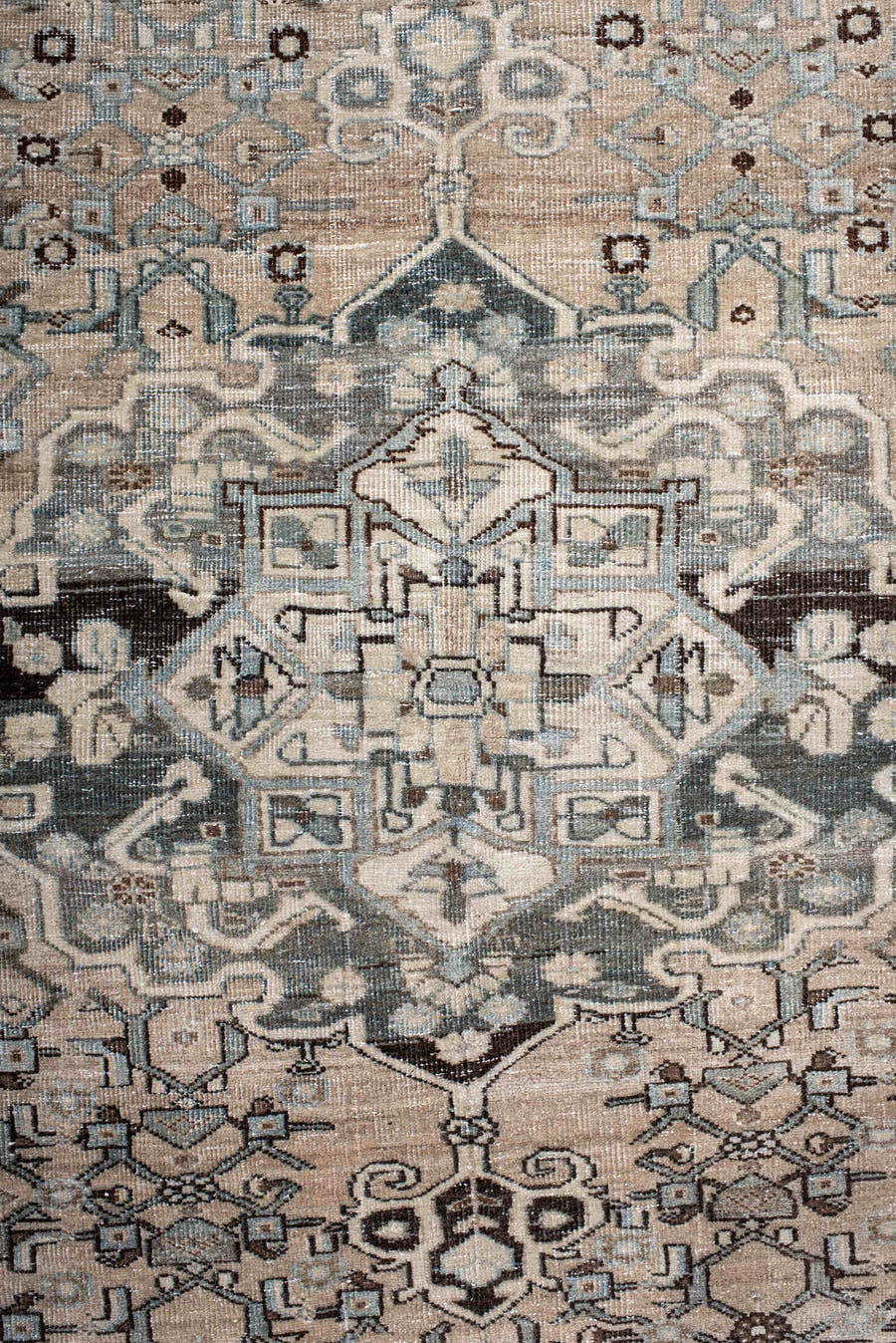 4' x 6' one-of-a-kind handmade antique Bidjar small size rug. Color palette: ivory, taupe, light blue, charcoal, beige