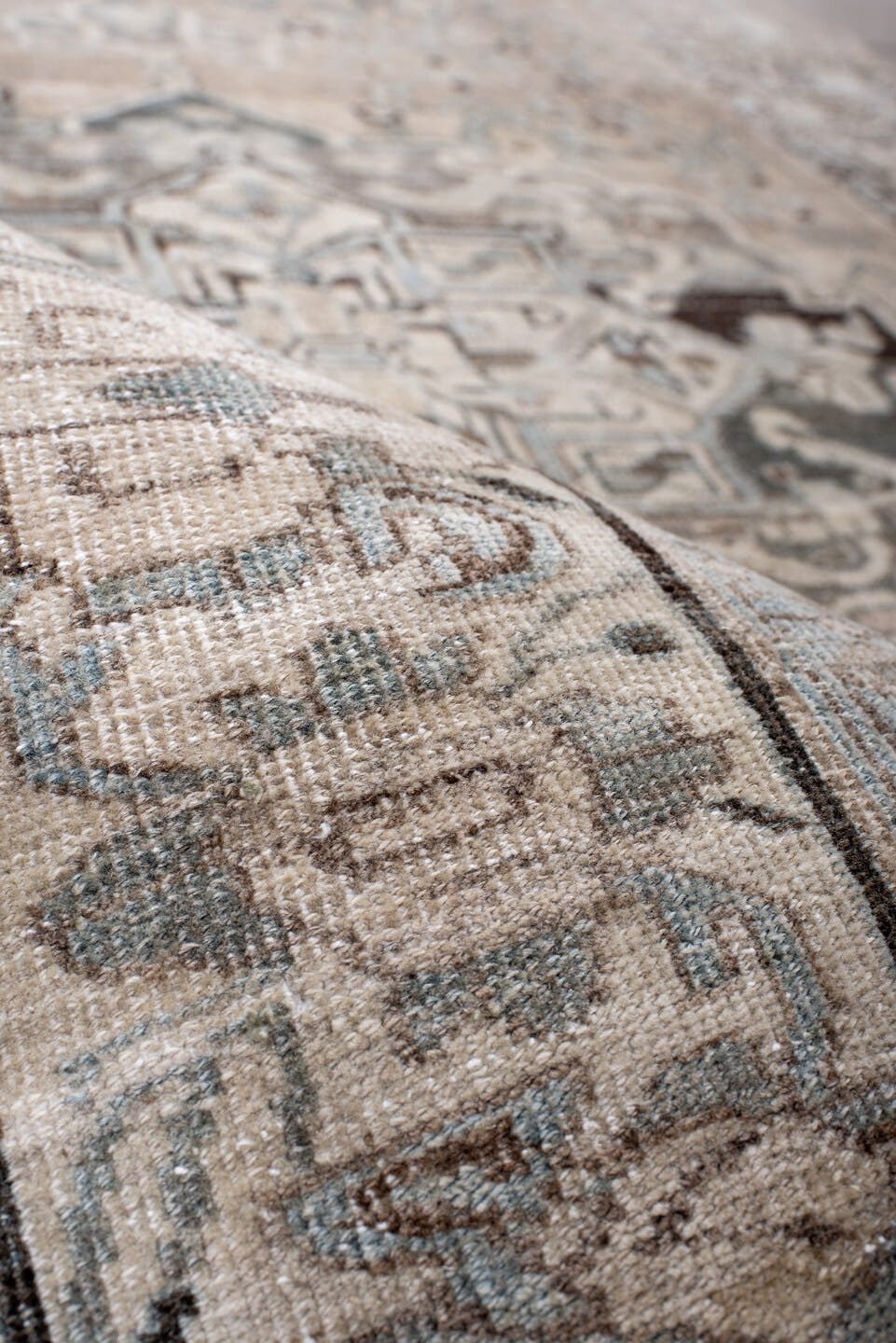 4' x 6' one-of-a-kind handmade antique Bidjar small size rug. Color palette: ivory, taupe, light blue, charcoal, beige