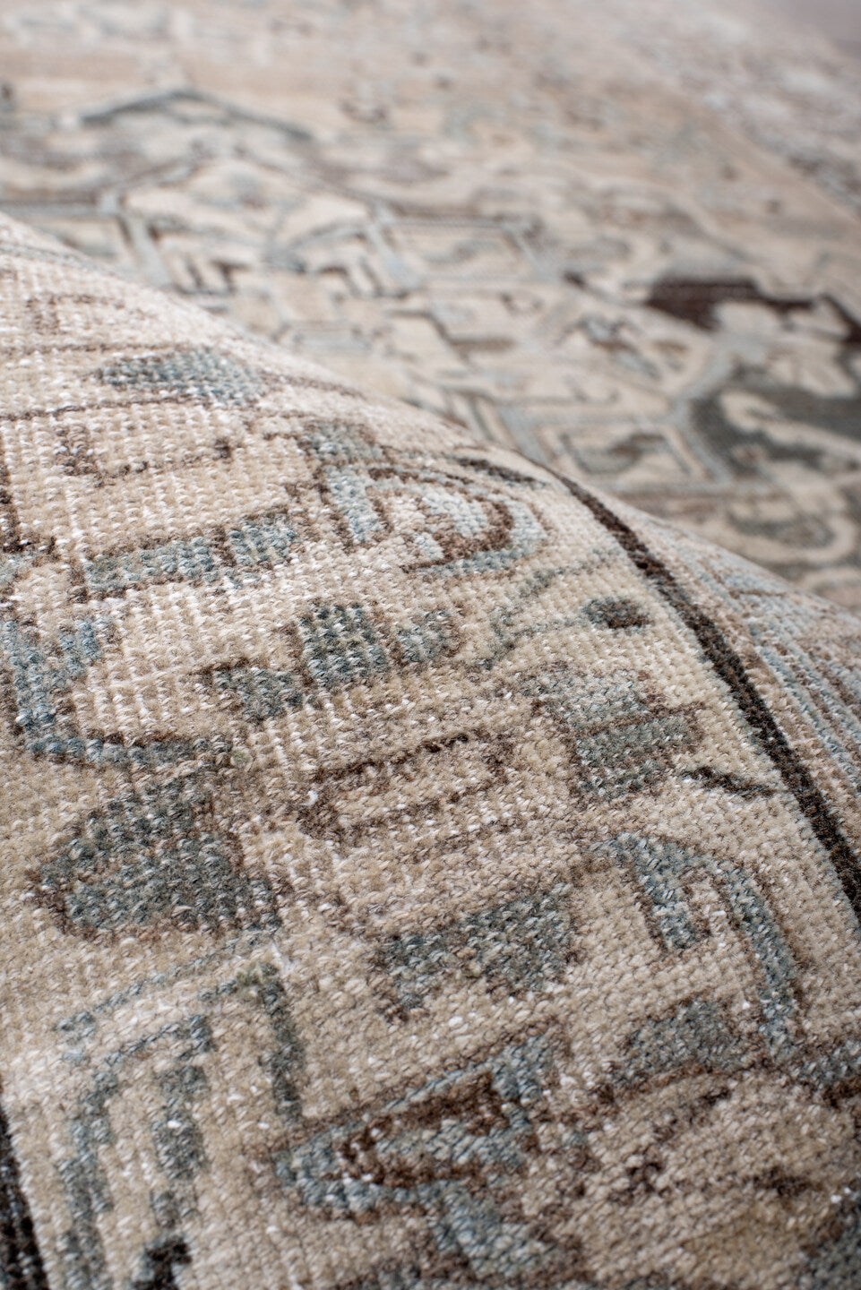 4' x 6' one-of-a-kind handmade antique Bidjar small size rug. Color palette: ivory, taupe, light blue, charcoal, beige