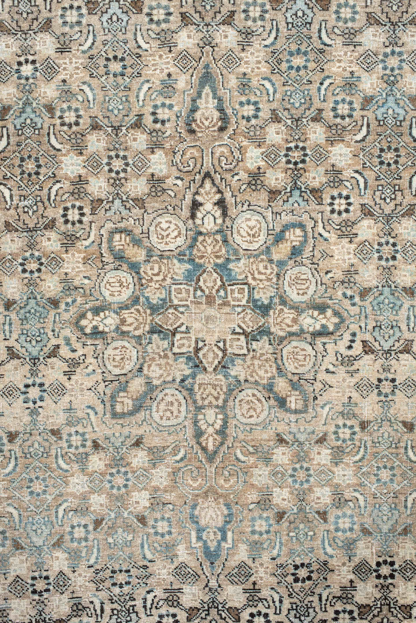 4' x 7' one-of-a-kind handmade antique Bidjar rug. Color palette: ivory, pale blue, slate, taupe, beige, charcoal, cream