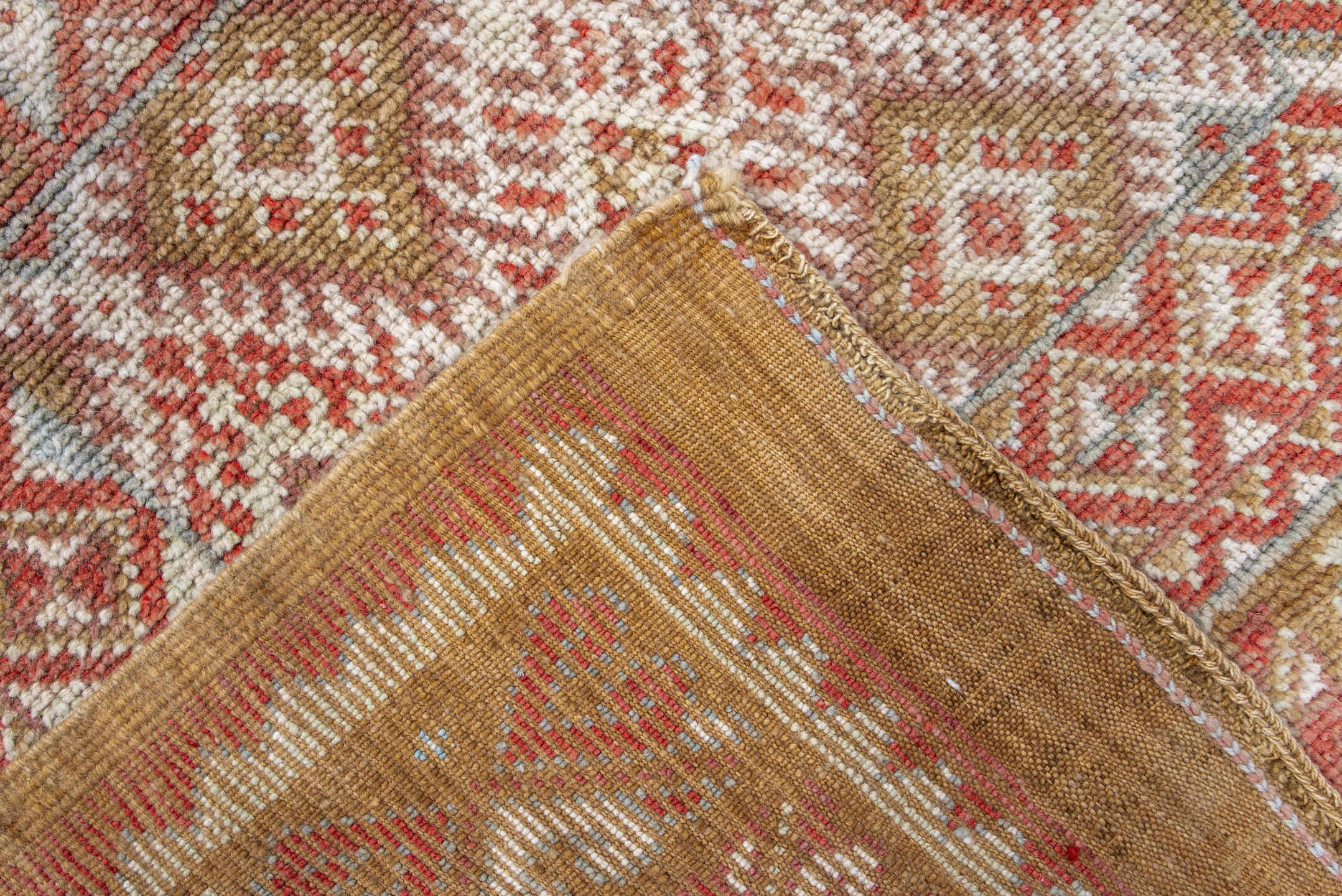 3' x 6' one-of-a-kind handmade antique Moroccan small size rug. Color palette: terra cotta, ivory, camel, rust, tan, sage