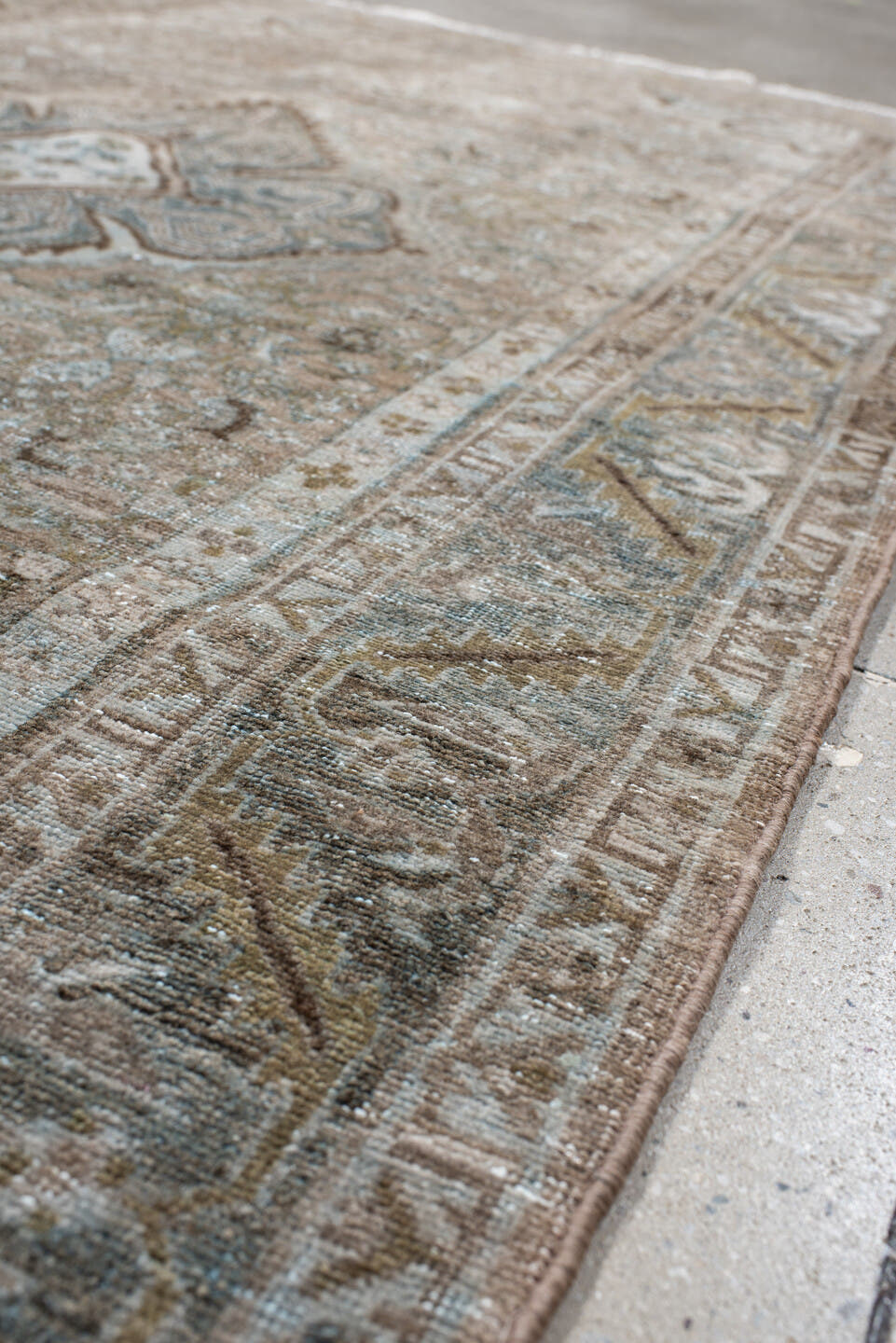 4' x 7' one-of-a-kind handmade antique Bidjar rug. Color palette: taupe, ivory, blue-gray, brown, beige, charcoal, gray