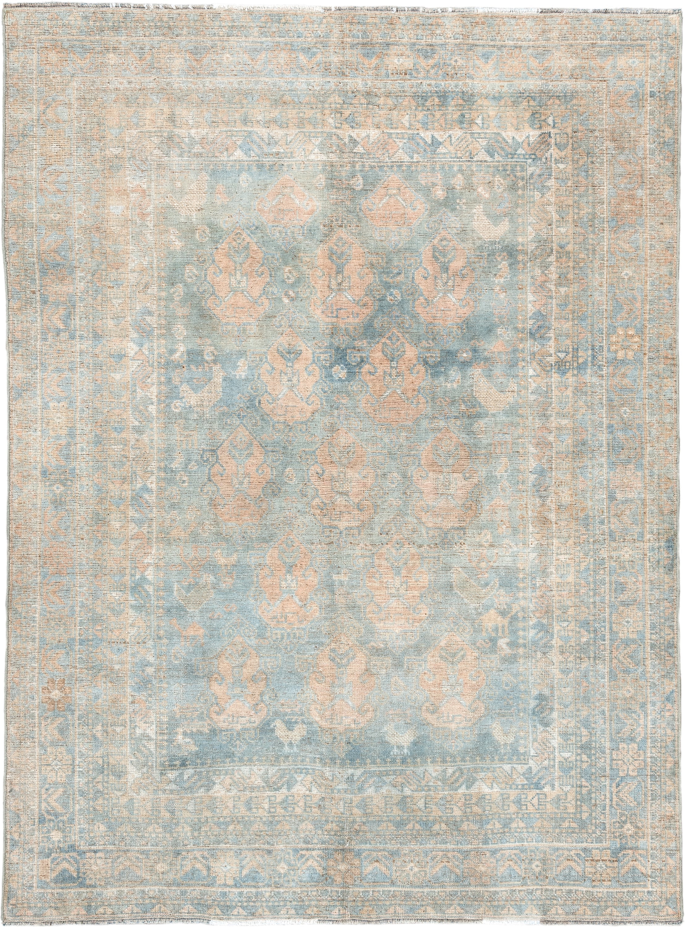 4' x 6' one-of-a-kind handmade vintage Afshar rug. Color palette: light blue, ivory, blush, beige, taupe, camel, pink, gray
