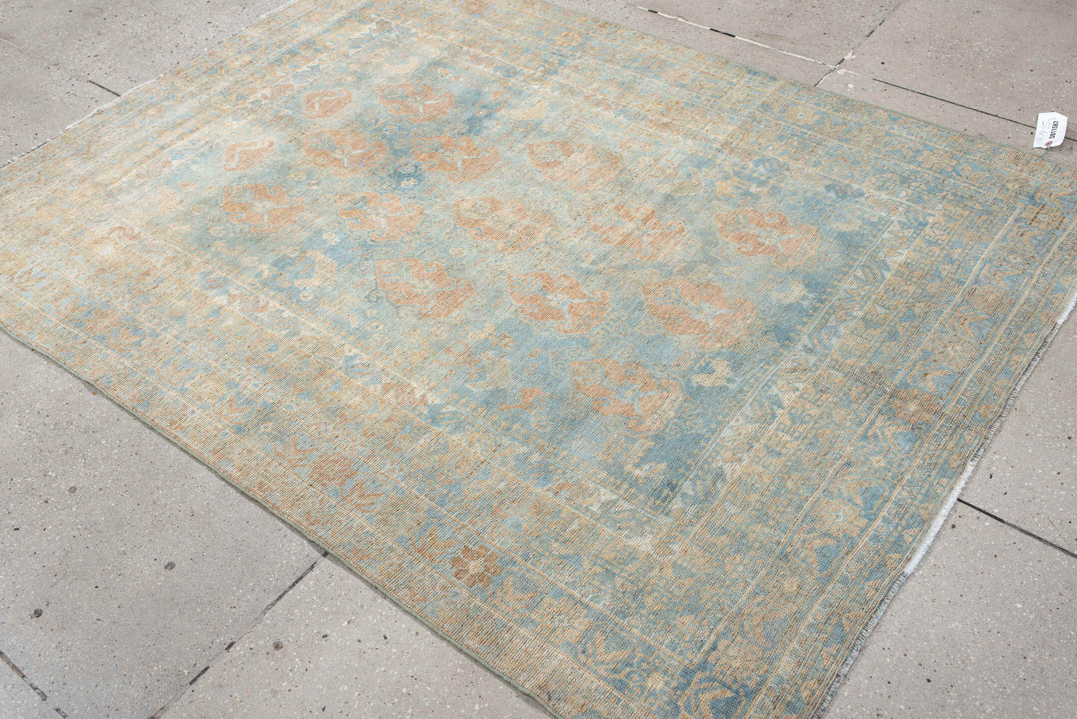 4' x 6' one-of-a-kind handmade vintage Afshar rug. Color palette: light blue, ivory, blush, beige, taupe, camel, pink, gray