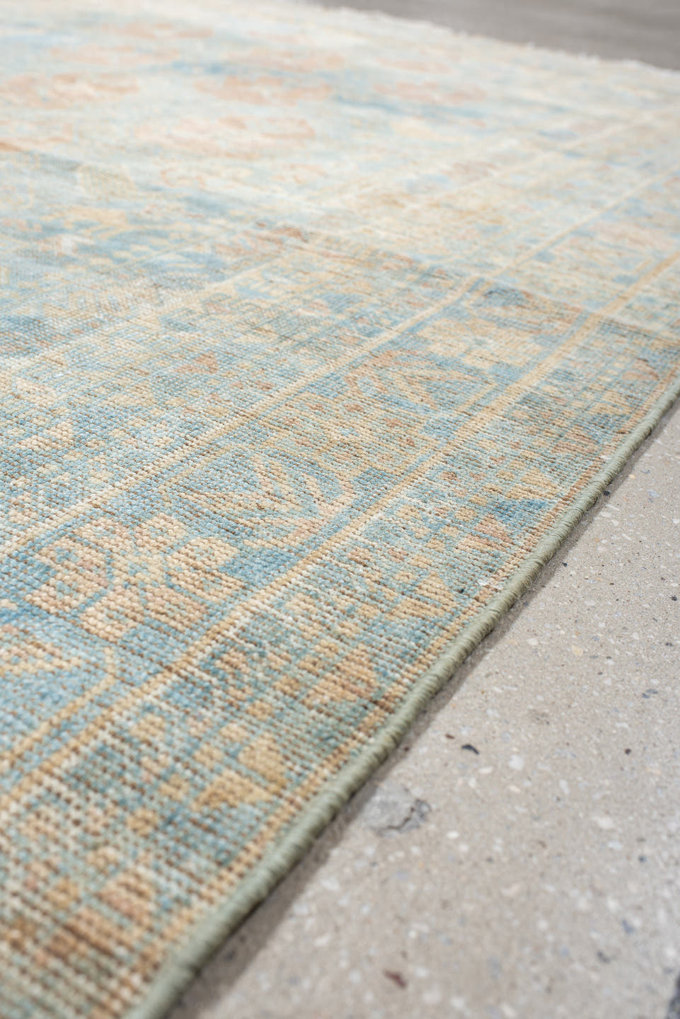 4' x 6' one-of-a-kind handmade vintage Afshar rug. Color palette: light blue, ivory, blush, beige, taupe, camel, pink, gray