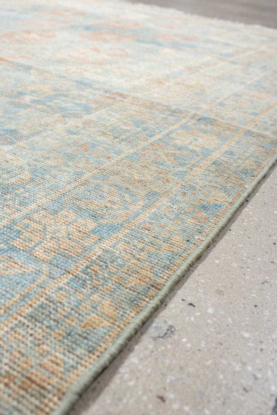 4' x 6' one-of-a-kind handmade vintage Afshar rug. Color palette: light blue, ivory, blush, beige, taupe, camel, pink, gray