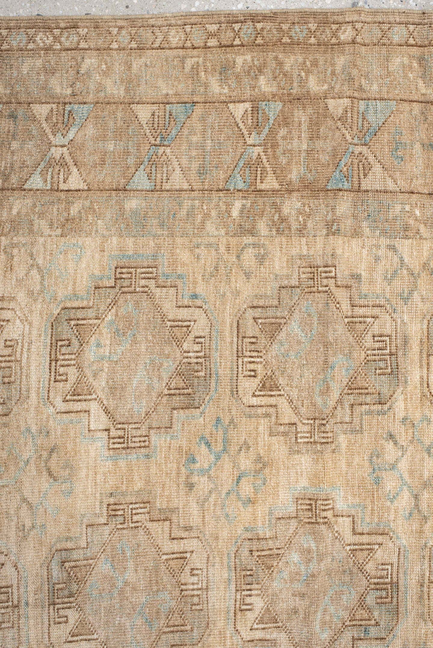 4' x 7' one-of-a-kind handmade antique Afghan rug. Color palette: beige, taupe, camel, pale_blue, ivory, sand, brown, gray