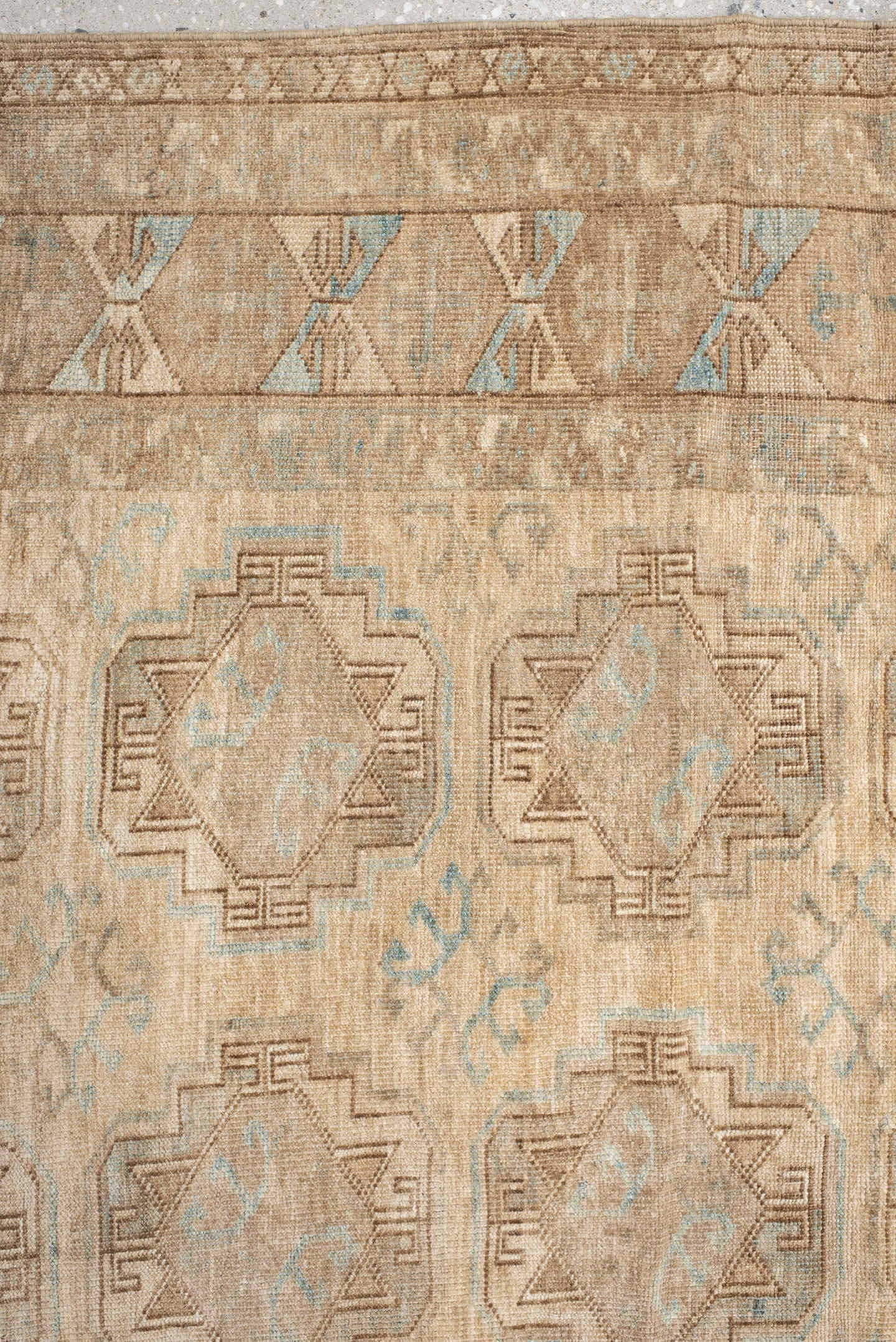 4' x 7' one-of-a-kind handmade antique Afghan rug. Color palette: beige, taupe, camel, pale_blue, ivory, sand, brown, gray