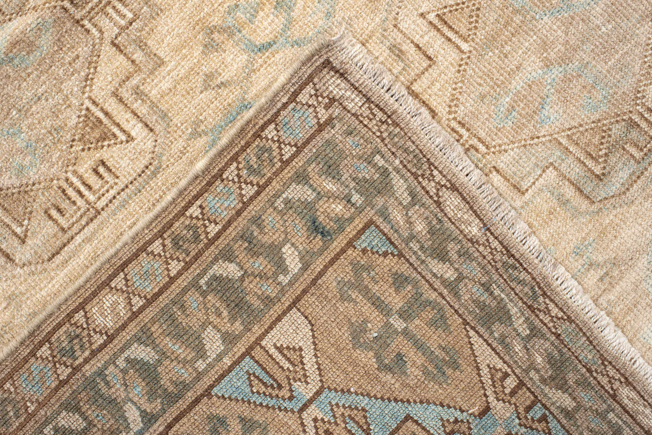 4' x 7' one-of-a-kind handmade antique Afghan rug. Color palette: beige, taupe, camel, pale_blue, ivory, sand, brown, gray