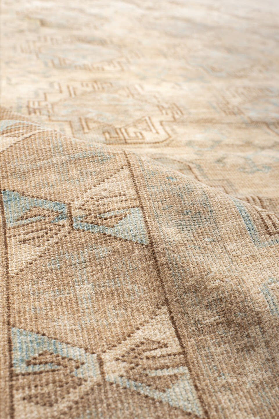 4' x 7' one-of-a-kind handmade antique Afghan rug. Color palette: beige, taupe, camel, pale_blue, ivory, sand, brown, gray