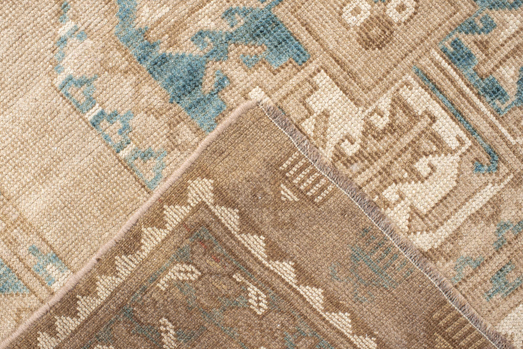 3' x 5' one-of-a-kind handmade vintage Afghan small size rug. Color palette: ivory, sand, taupe, teal, camel, beige, gray