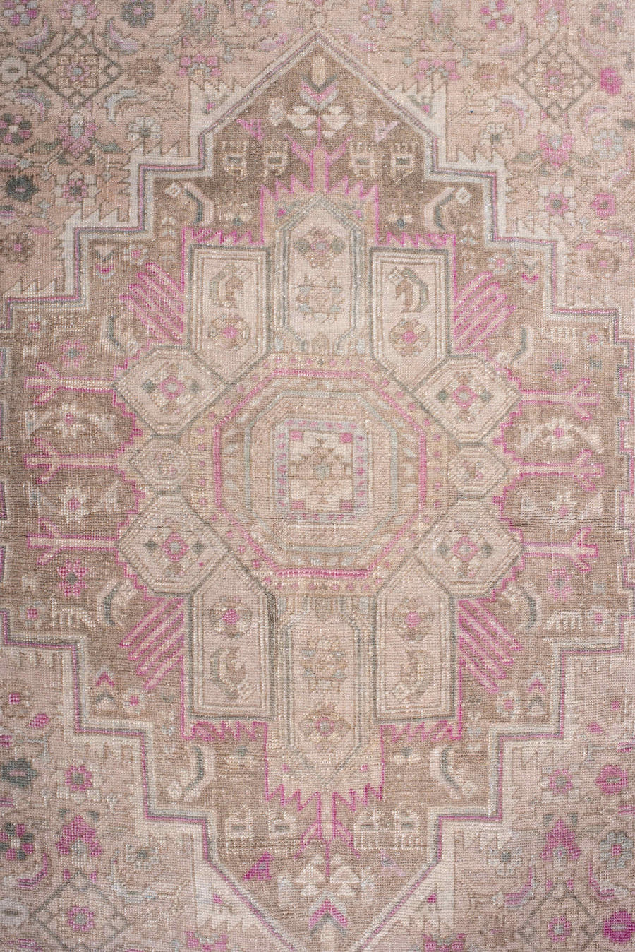 4' x 6' one-of-a-kind handmade antique Bidjar small size rug. Color palette: ivory, taupe, rose, blush, sage, gray, beige