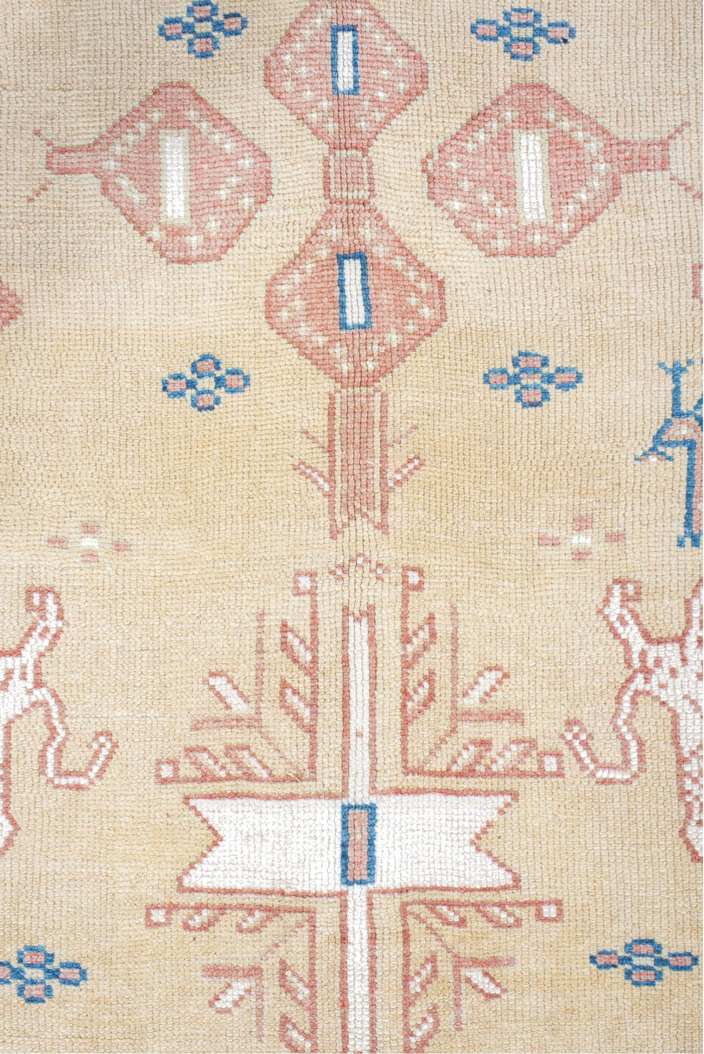 4' x 9' one-of-a-kind handmade vintage Moroccan rug. Color palette: blue, brown, gainsboro, gray, light gray, off-white