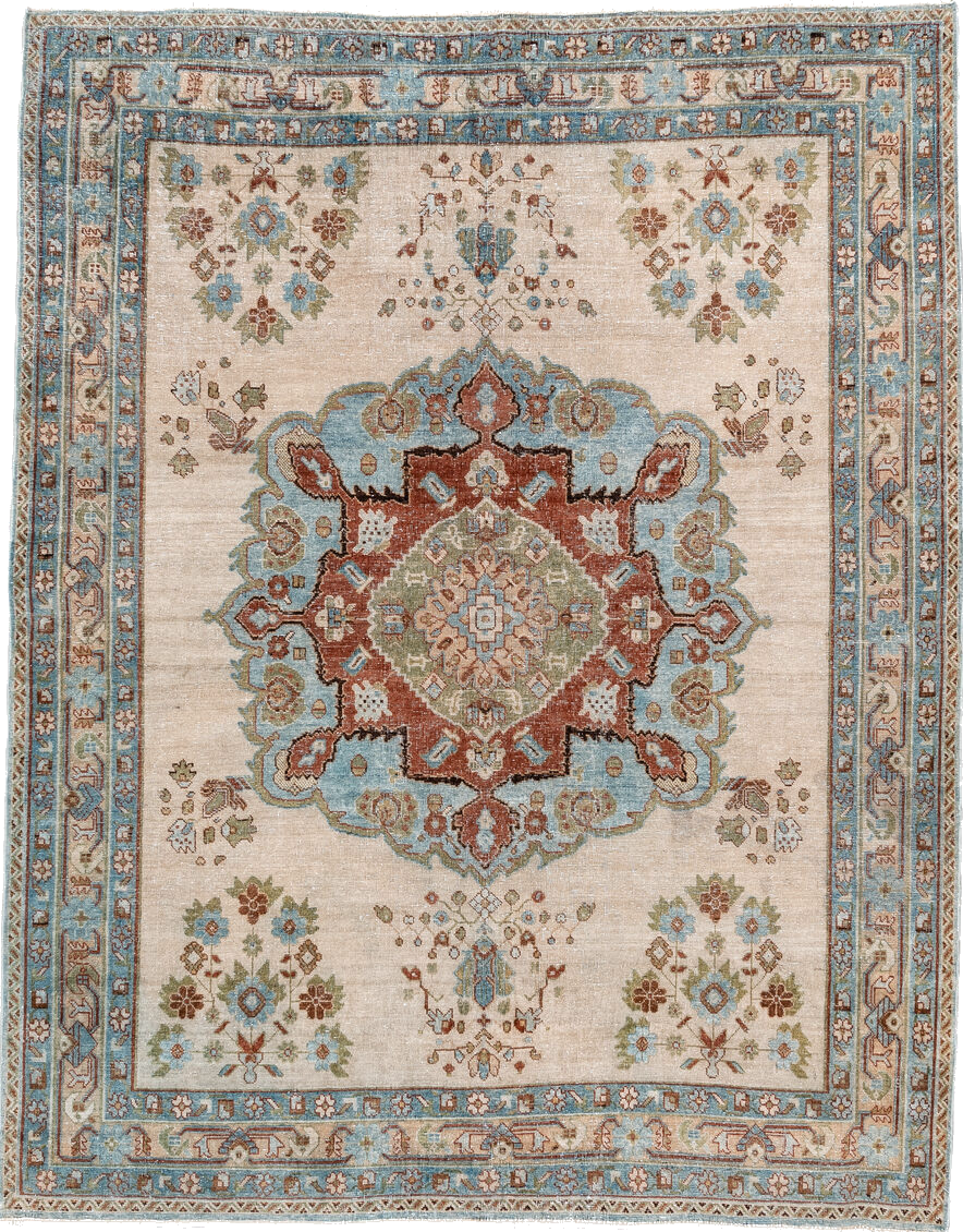4' x 5' one-of-a-kind handmade vintage Afshar small size rug. Color palette: blue, brown, dim gray, gainsboro, gray