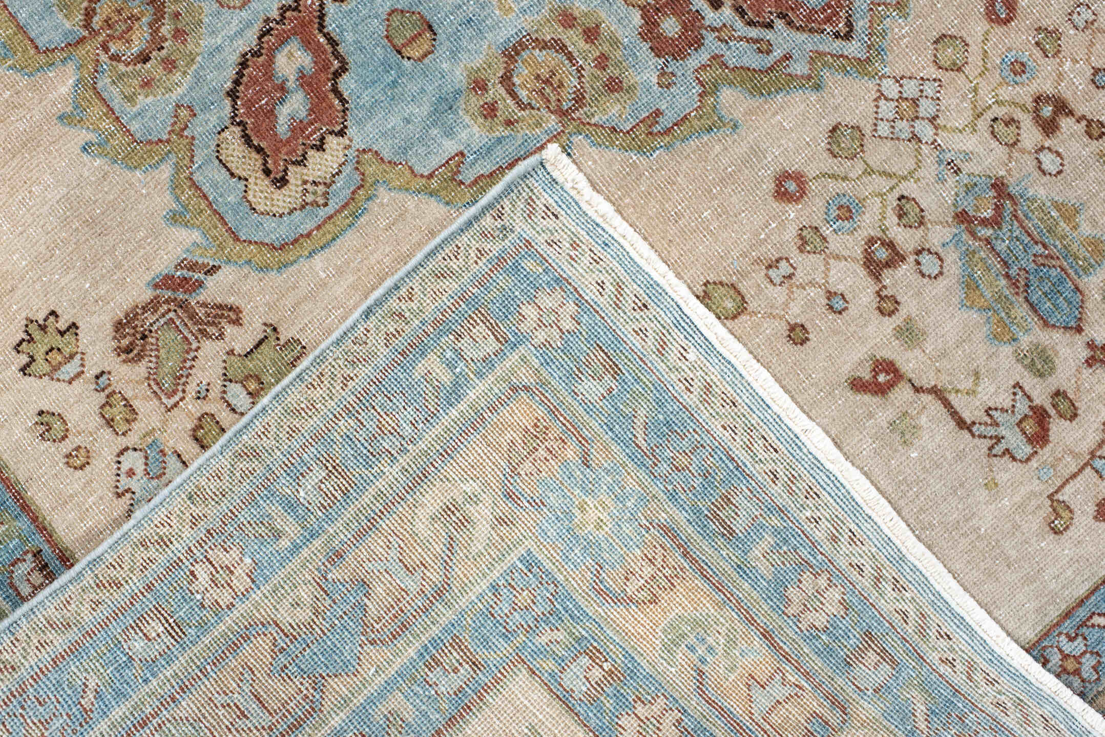 4' x 5' one-of-a-kind handmade antique Afshar small size rug. Color palette: ivory, sky_blue, rust, sage, taupe, camel