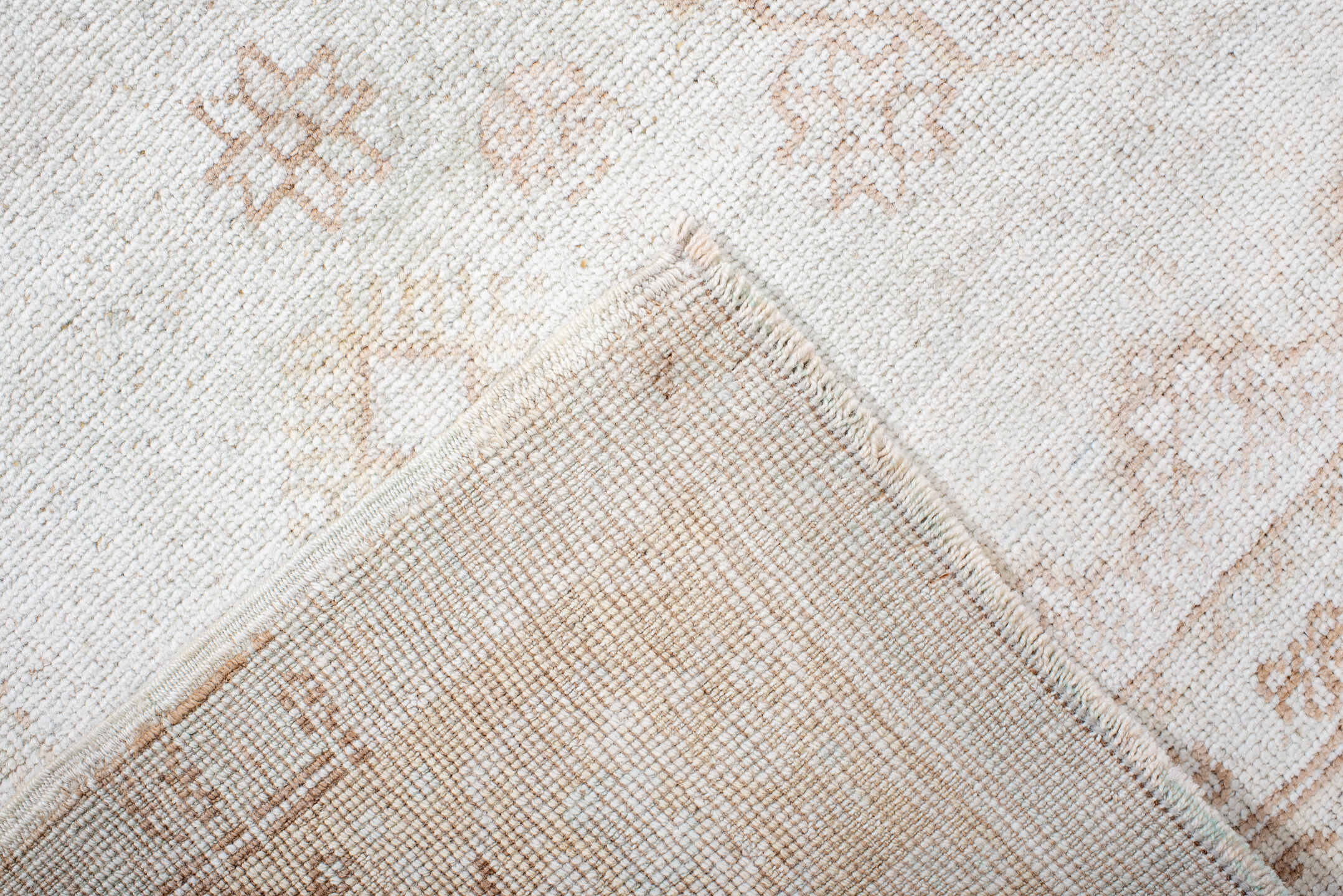 3' x 7' one-of-a-kind handmade vintage Anatol rug. Color palette: antiquewhite, brown, dark gray, gainsboro, gray