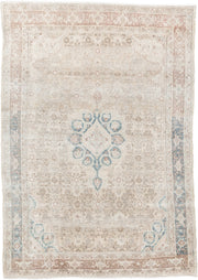 3' x 5' one-of-a-kind handmade antique Bidjar small size rug. Color palette: ivory, beige, sky_blue, taupe, blush, camel