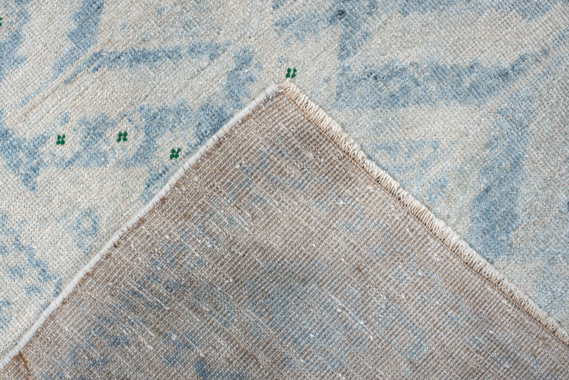 2' x 3' one-of-a-kind handmade vintage Belouch small size rug. Color palette: ivory, pale blue, cream, beige, sage