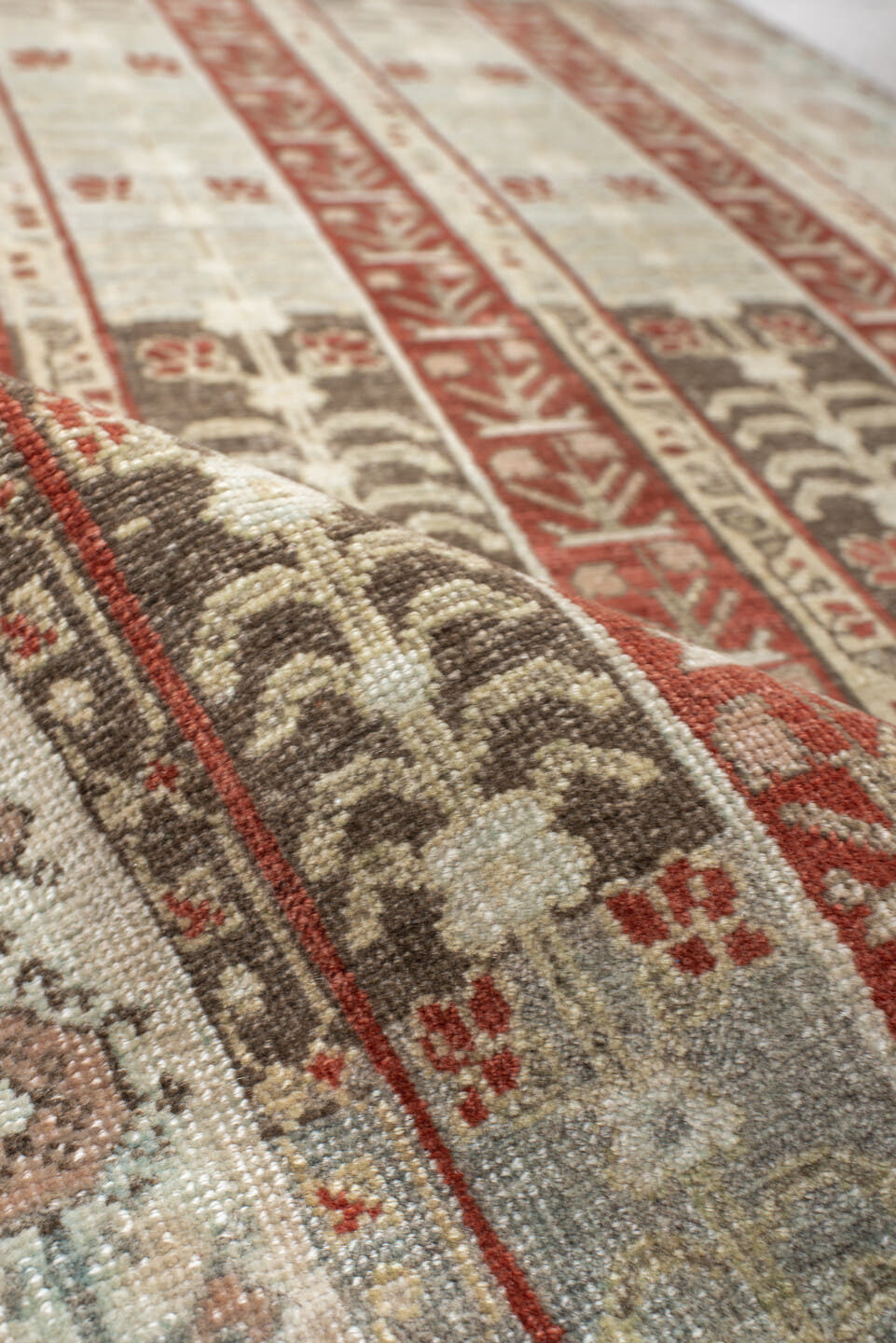 2' x 4' one-of-a-kind handmade vintage Bidjar small size rug. Color palette: ivory, taupe, rust, brown, blush, gray, beige