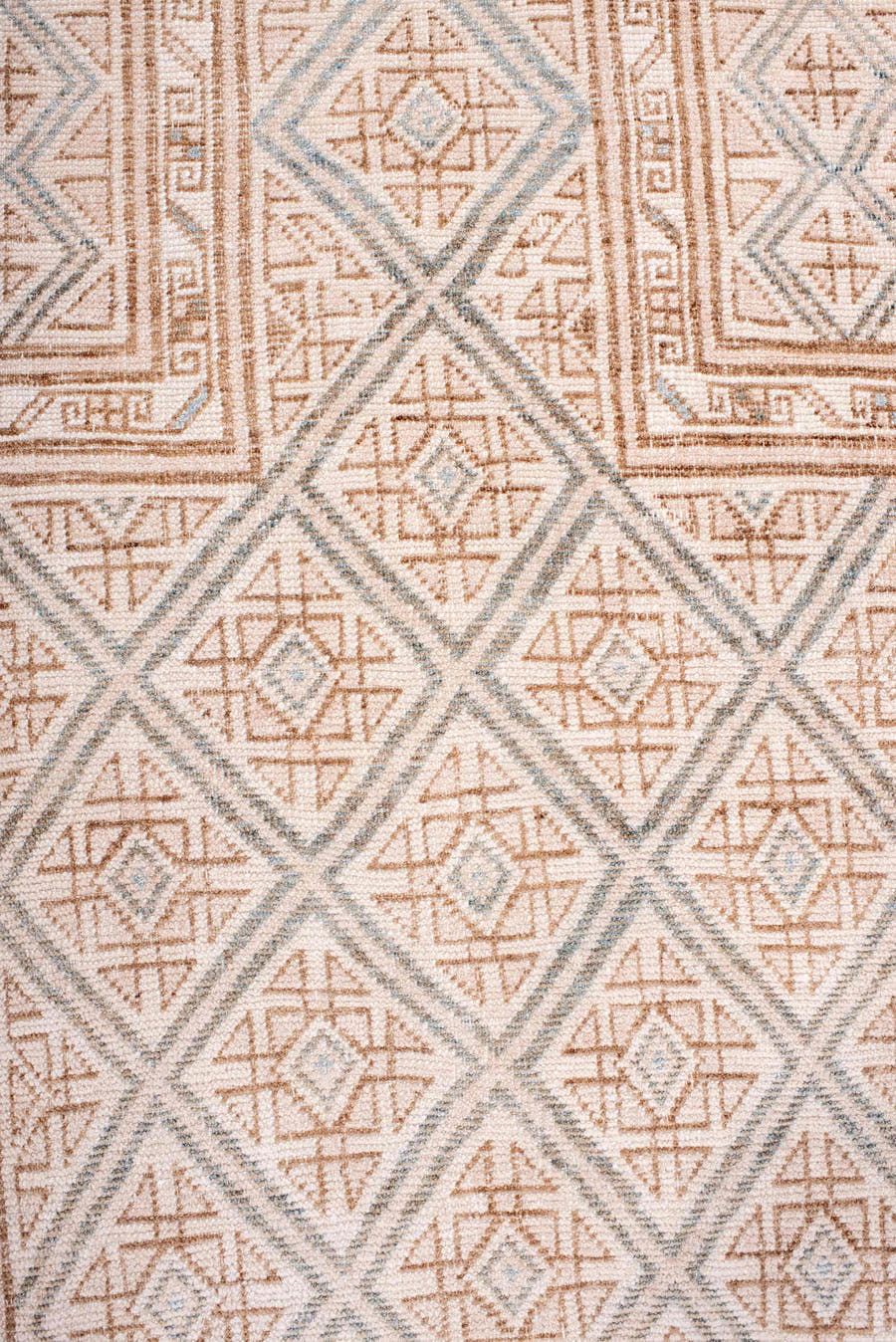 3' x 4' one-of-a-kind handmade antique Belouch small size rug. Color palette: ivory, camel, pale blue, taupe, sand, beige