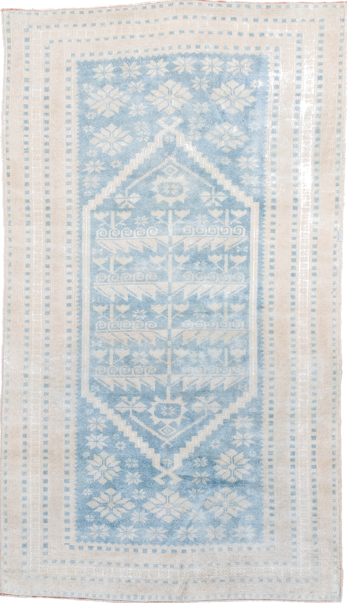 3' x 6' one-of-a-kind handmade vintage Anatolian small size rug. Color palette: dark gray, gainsboro, gray, light blue