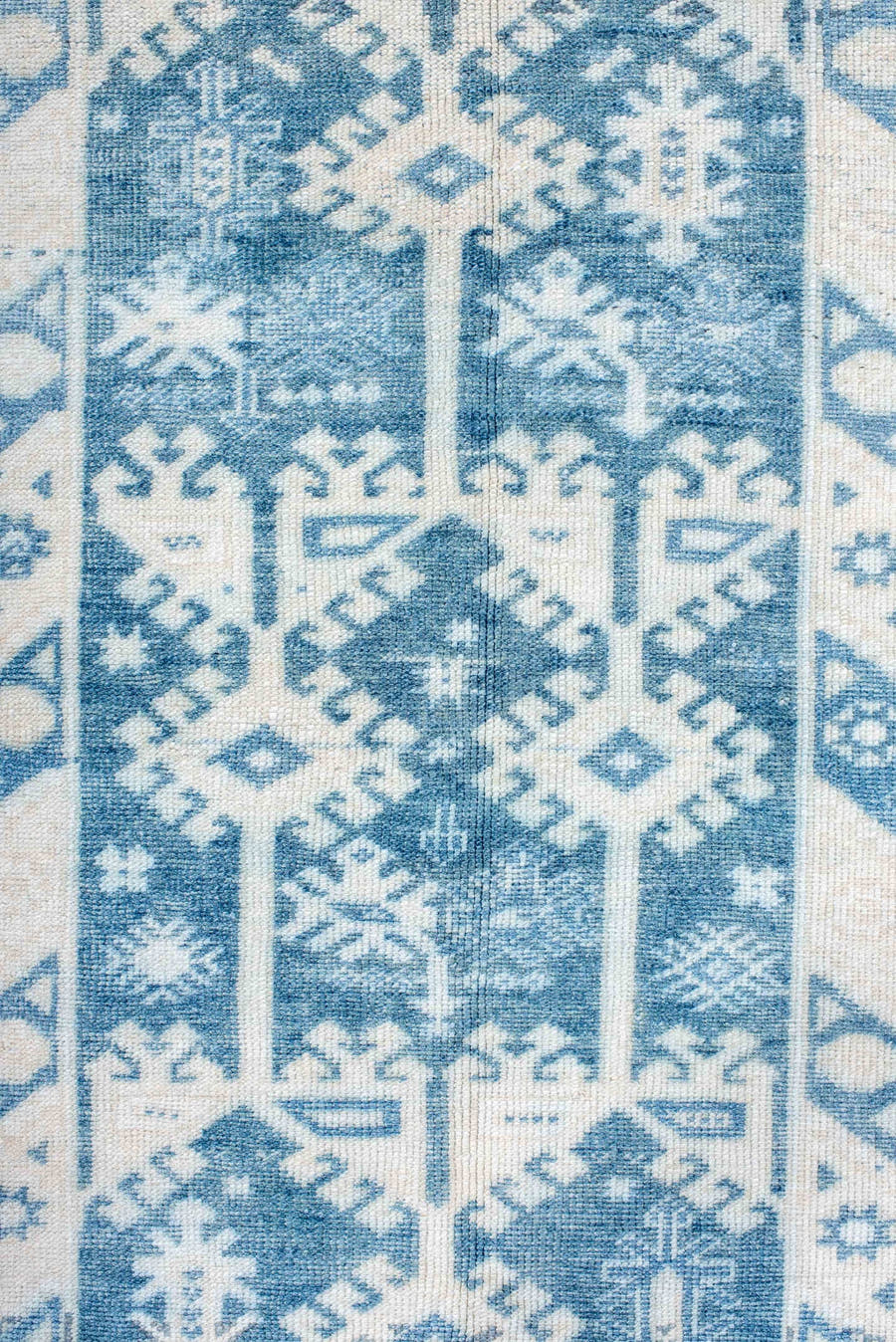 3' x 5' one-of-a-kind handmade antique Anatolian small size rug. Color palette: ivory, sky blue, powder blue, cream