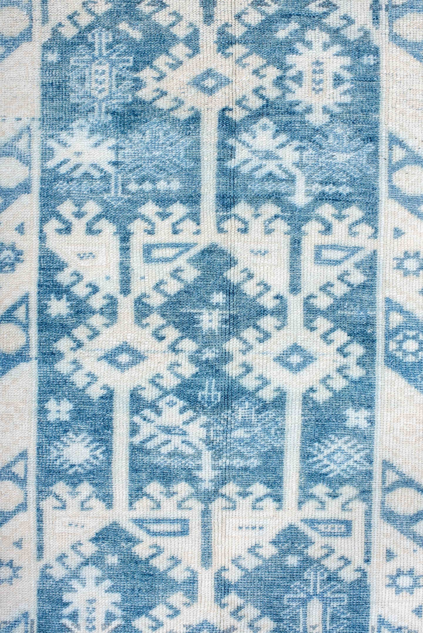 3' x 5' one-of-a-kind handmade antique Anatolian small size rug. Color palette: ivory, sky blue, powder blue, cream