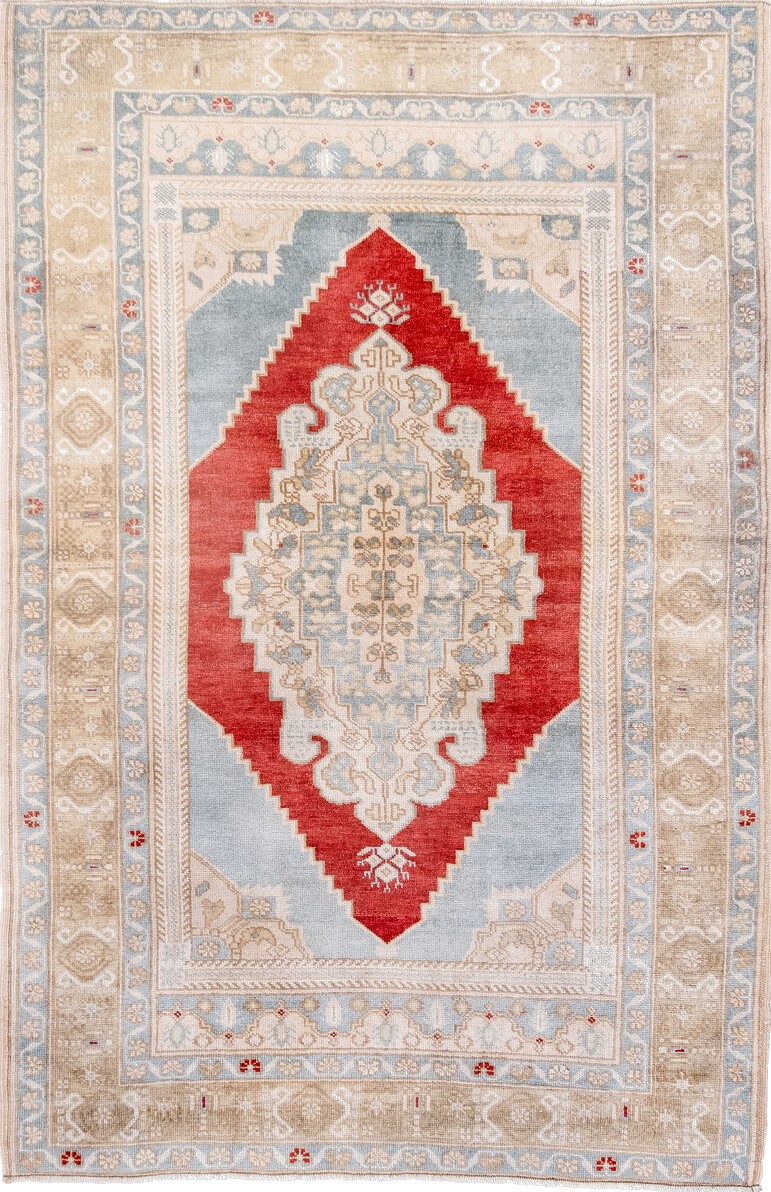 3' x 5' one-of-a-kind handmade vintage Anatolian small size rug. Color palette: antiquewhite, brown, dark gray, fire brick
